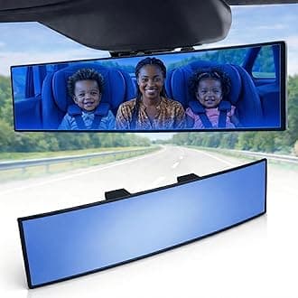 ICBEAMER 9.4" 240mm Easy Clip on Wide Angle Panoramic Blind Spot Fit Auto Interior Rear view Mirror Anti-Glare Blue Tint Convex Surface