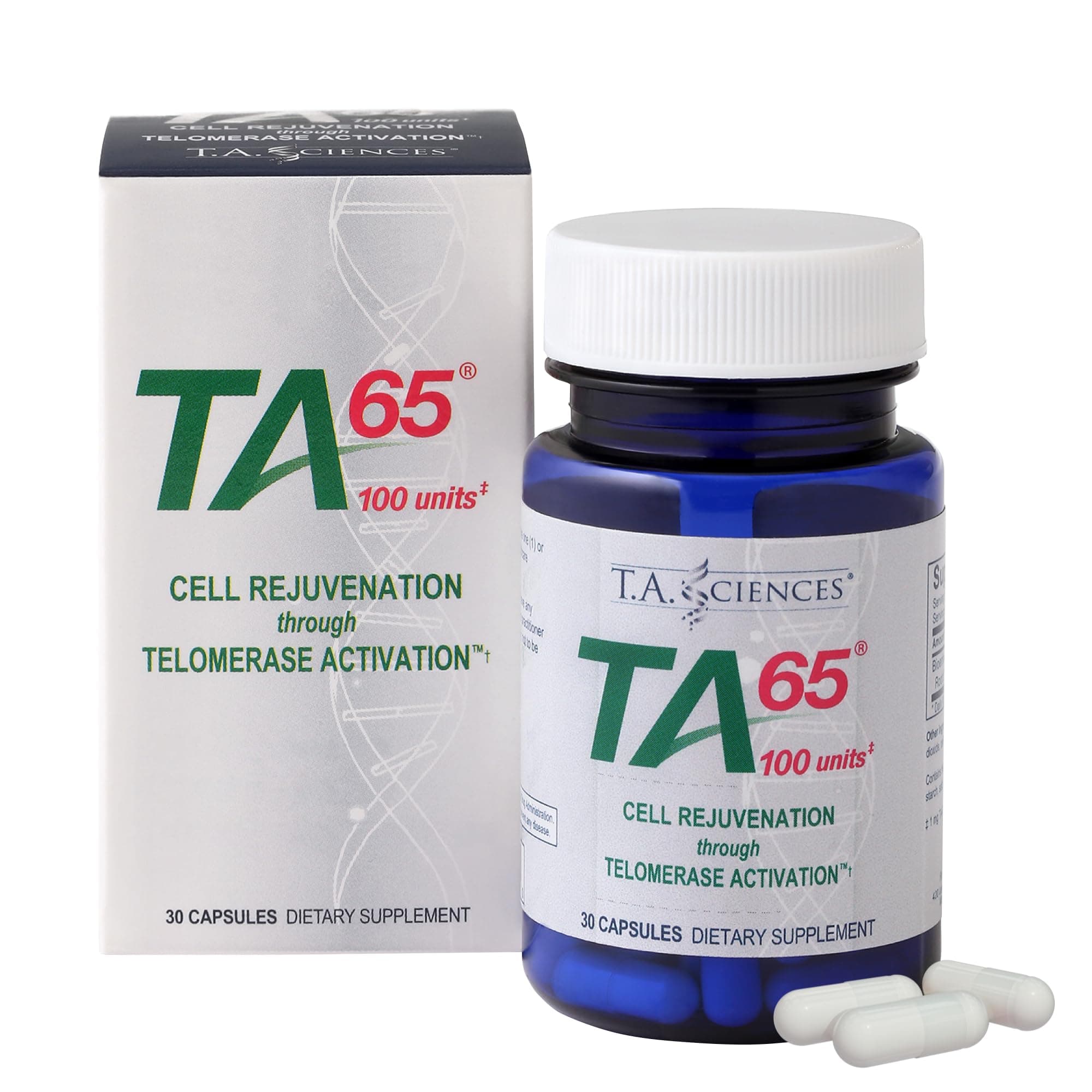 T.A. Sciences Telomerase Activation Supplement - 100 Units TA 65 MD, 30 Capsules