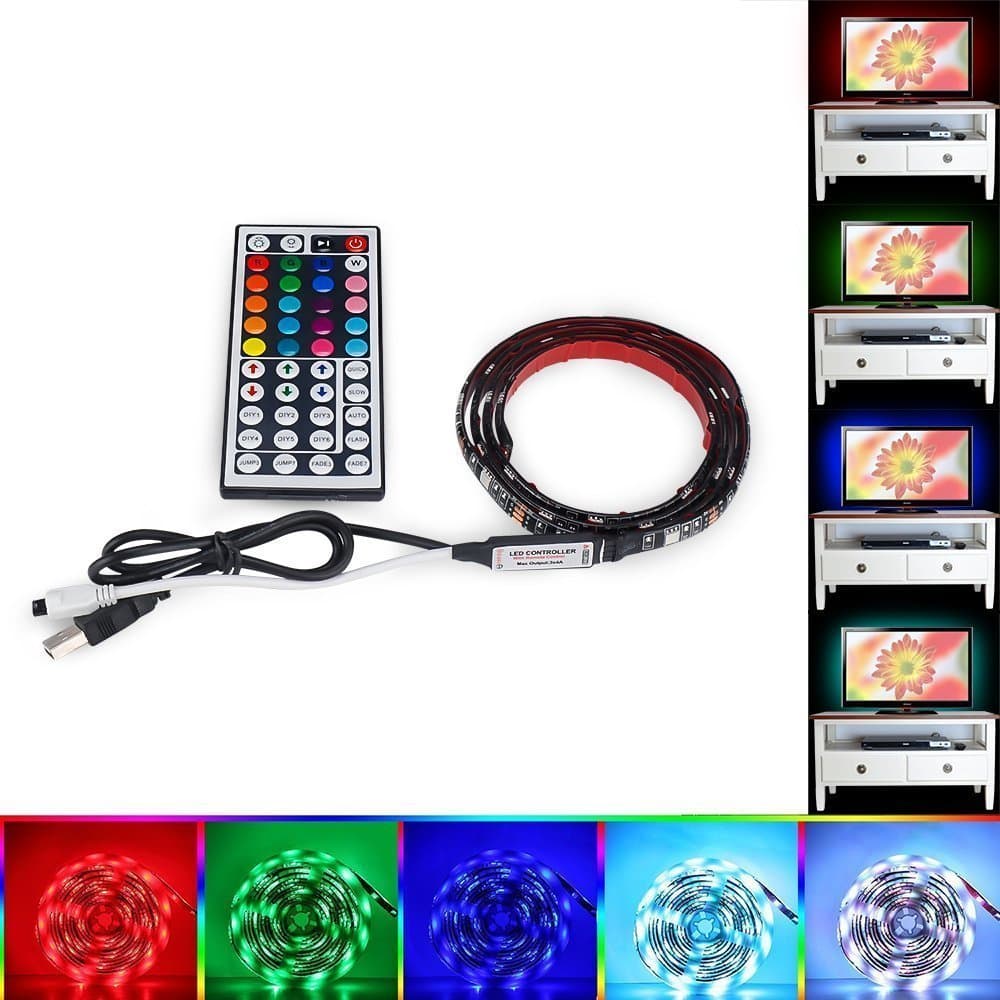 USB LED Strip Light, Haimi Tree 100cm RGB Multi-Color 5050 LED Strips TV Backlight Kit with 44 Keys Controller Waterproof 5V USB Cable for Home Decoration,TV, PC ,Desktop
