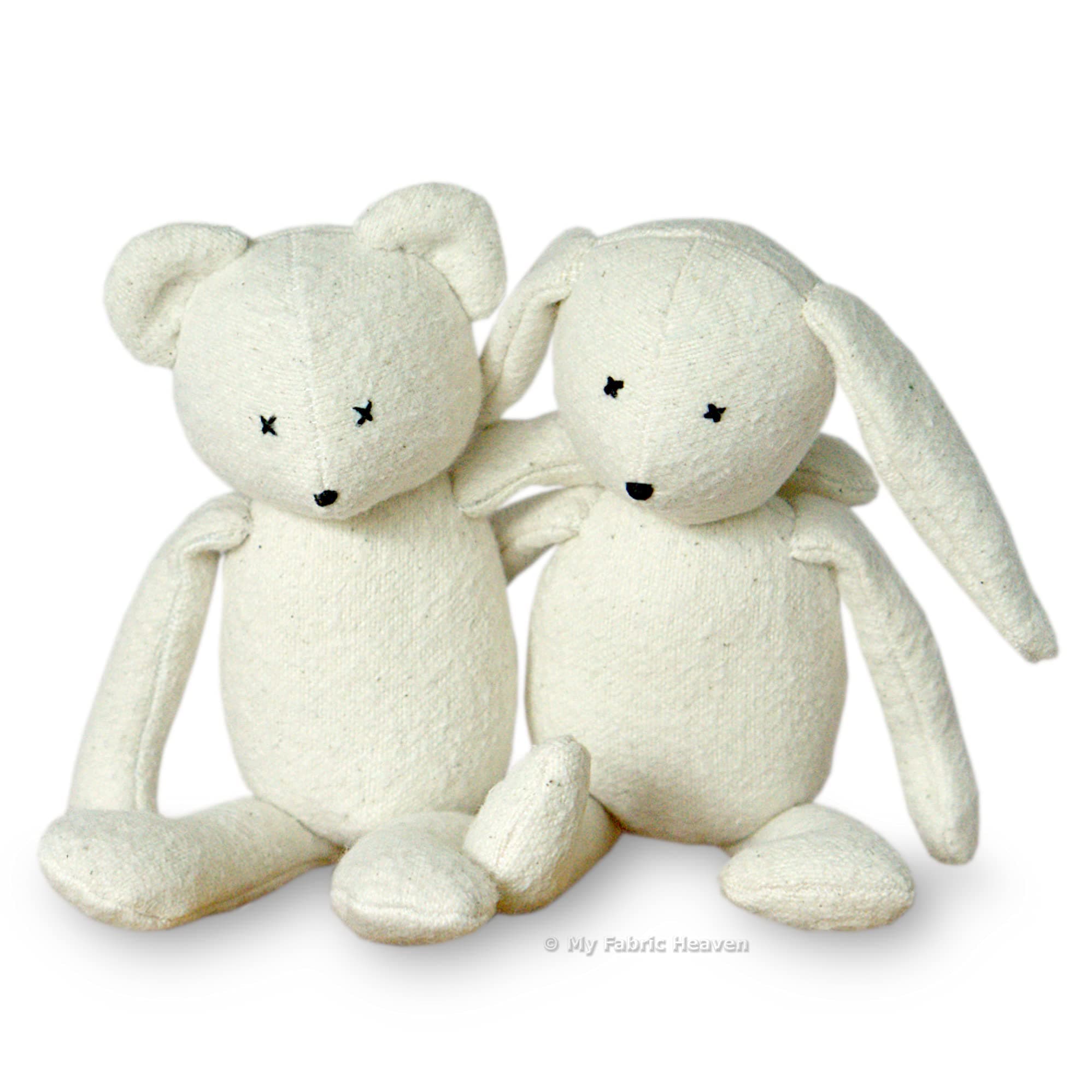 My Fabric Heaven Two Discounted Sewing PATTERNS. Huggable Teddy Bear & Floppy Bunny, Neutral Nursery Baby Keepsakes. Handmade Stuffed Soft Toys & Easy Photo Tutorial Instructions. Free Post