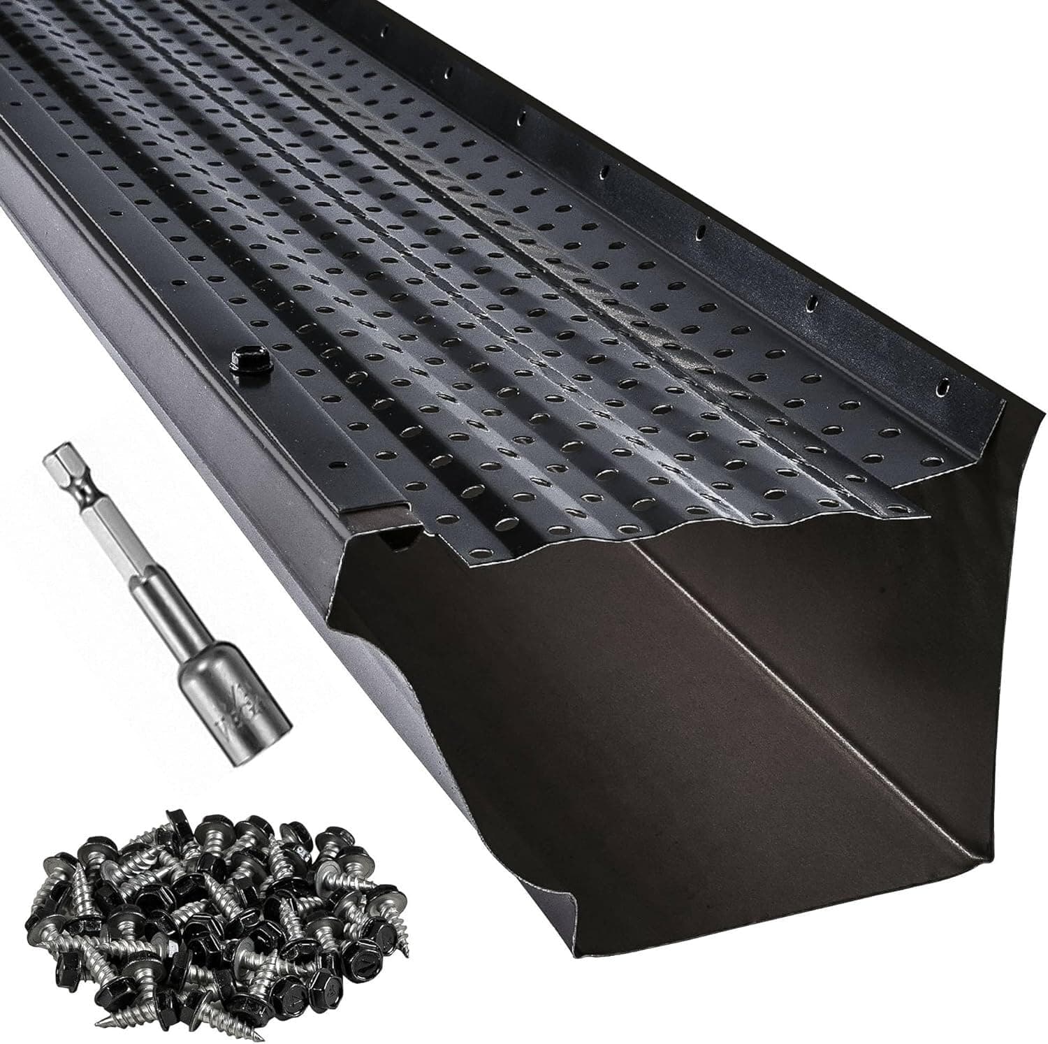 LeafTek 8" Sample Kit in Black | Sample Sections for Both 5" & 6" Gutter Systems | includes Sample Screws & Measuring Information