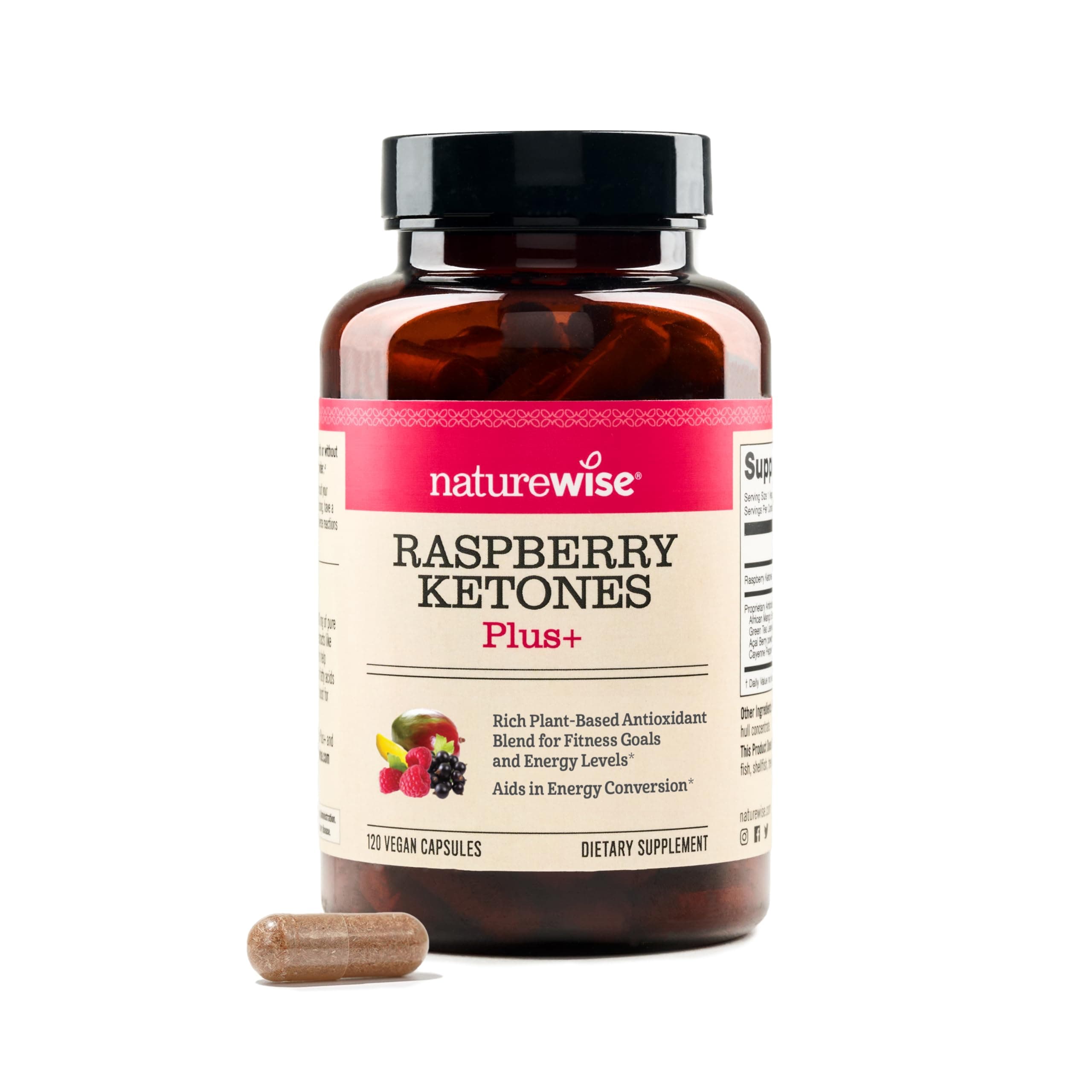 NatureWise Raspberry Ketones Plus with Green Tea Extract, Cayenne Pepper & Acai Berry - Supports Weight Management, Antioxidant Health & Energy Levels - Vegan & Gluten-Free - 120 Capsules