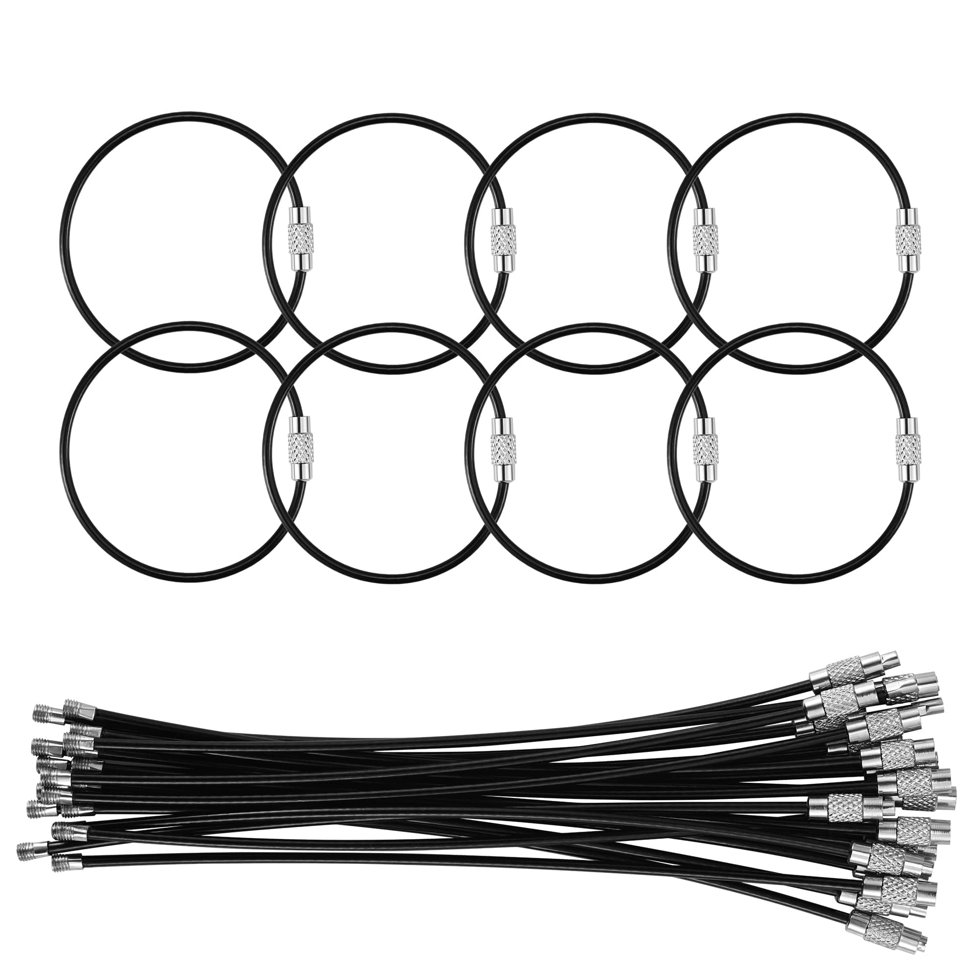 25 Pack Wire Keychain Cable,5.9 Inches Nylon Coated Stainless Steel Key Ring,Luggage Tag Loops,2mm Twist Barrel,Black
