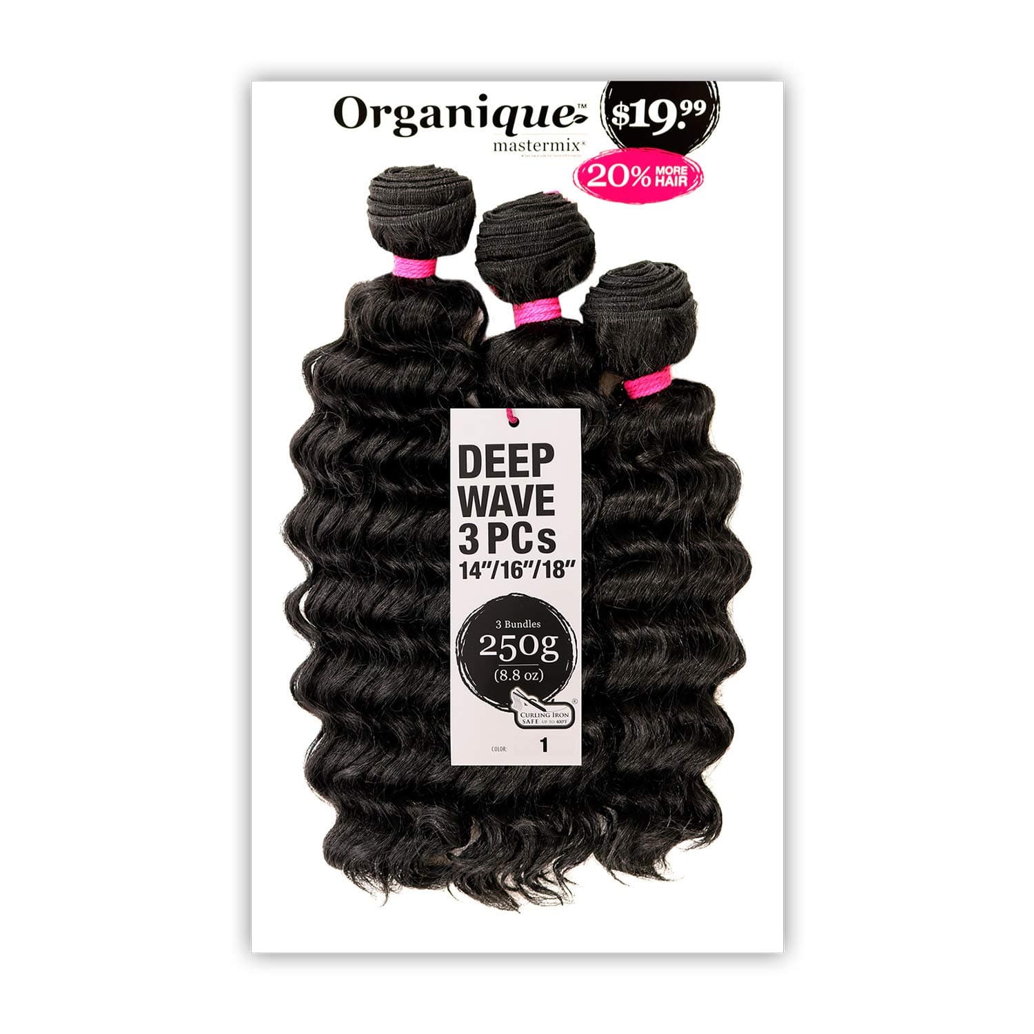 DEEP WAVE 3PCS 18"/20"/22" (1 Jet Black) - Shake-N-Go Synthetic Mastermix Organique Weave