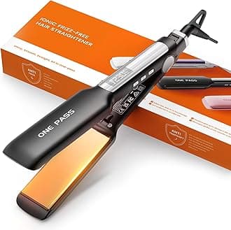 Professional Hair Straighteners, 42mm Wide-Plate Titanium Negative Ion Flat Iron, 30s Rapid Heating, Real-time Temperature Display, 11 Adjustable Temperature Levels (130-230℃)
