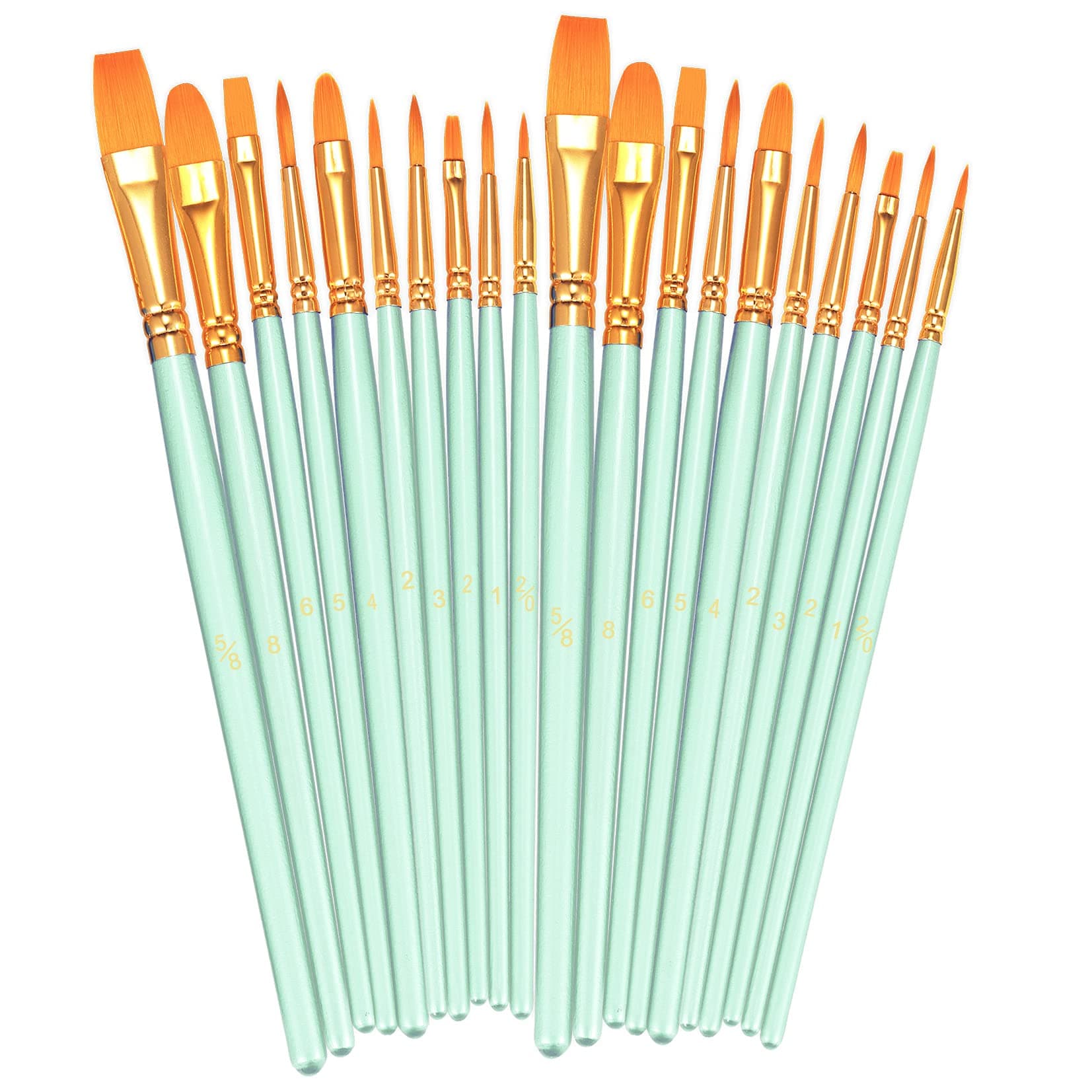 BOSOBO Paint Brushes Set, 2 Pack 20 Pcs Round Pointed Tip Paintbrushes Nylon Hair Artist Acrylic Paint Brushes for Acrylic Oil Watercolor, Face Nail Art, Miniature Detailing & Rock Painting, Green