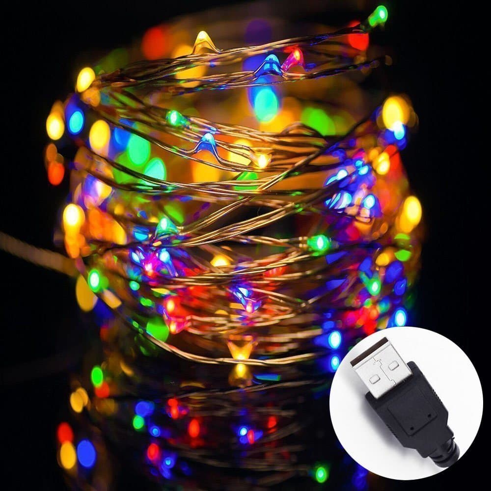 Quace Copper String Led Lightwith 5M 50 LED USB Operated Wire - Multi Colour