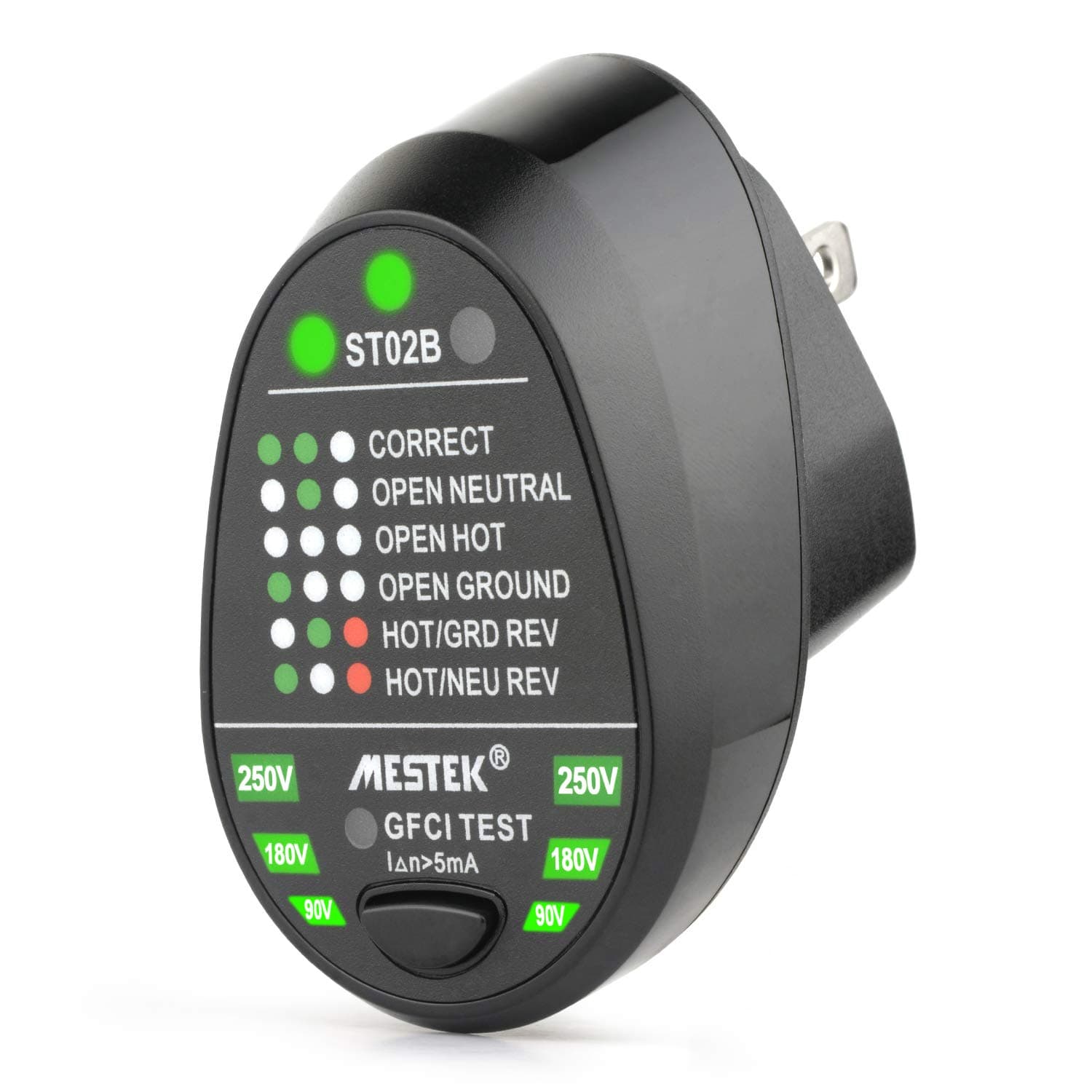 Socket Tester GFCI Outlet Receptacle Tester MESTEK Automatic Electrical Power Circuit Polarity Voltage Detector Open Ground,Open Hot, Open Neutral, Hot and Ground Reverse, Hot and Neutral Reverse