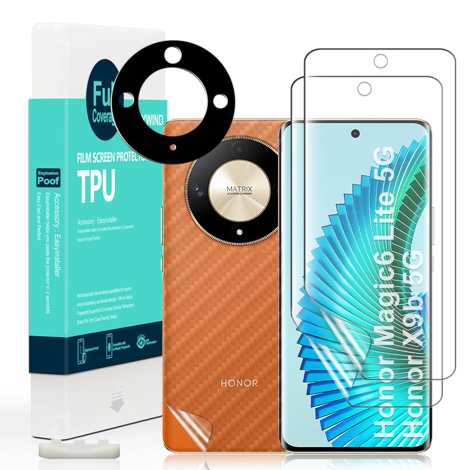 2 Pcs Screen Protector For Honor Magic6 Lite/Honor X9b 6.78"(Not For Honor Magic4 Lite/Magic5 Lite/Honor X9a 5G),Flexible TPU Film,With 1Pc Camera Lens Protector,1Pc Back Film[Easy to install]