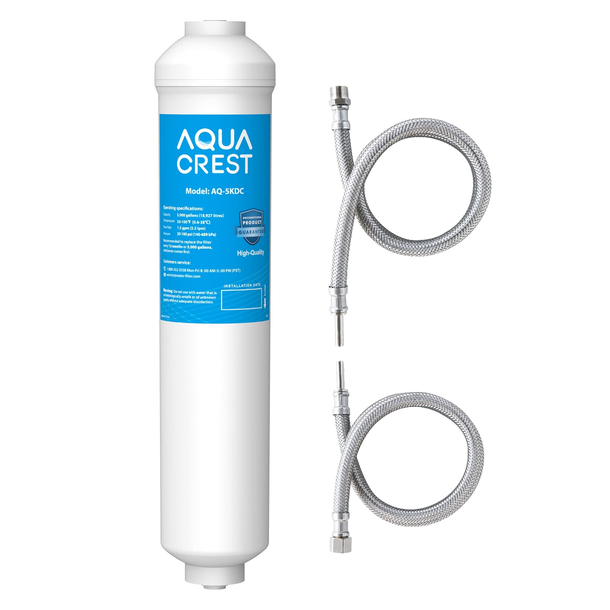 AQUA CREST 5KDC Under Sink Water Filter System, Direct Connect Under Sink Water Filter, Reduces PFAS, PFOA/PFOS, Chlorine, NSF/ANSI Tested 5K Gallons Ultra High Capacity