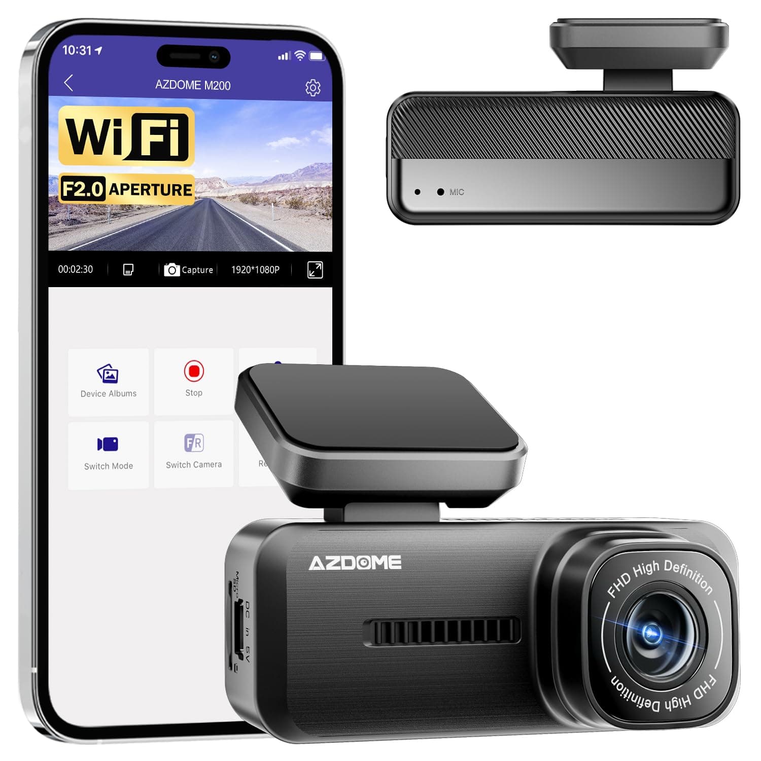M200 Mini Dash Cam WiFi Dashcam - Single Channel Dash Cam for Broad Road Coverage - Built-in WiFi - Full HD Resolution - Parking Monitor - App Connectivity - Collision Detection - Night Vision