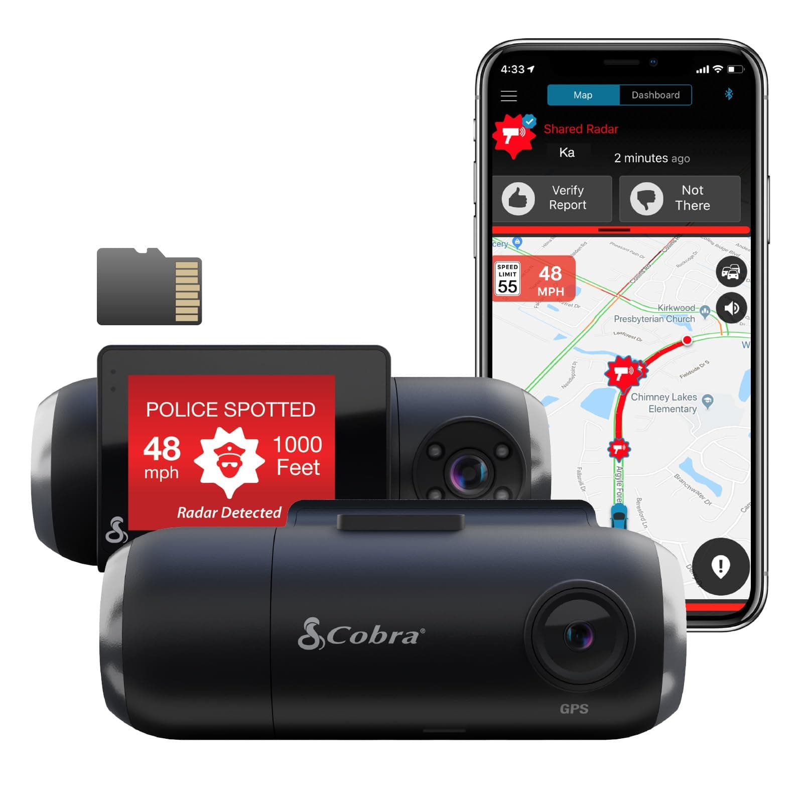 Smart Dash Cam with Interior Cam (SC 201) - Full HD 1080P Resolution, Built-in WiFi & GPS, Live Police Alerts, Incident Reports, Emergency Mayday, Drive Smarter App, 16GB SD Card Incl.