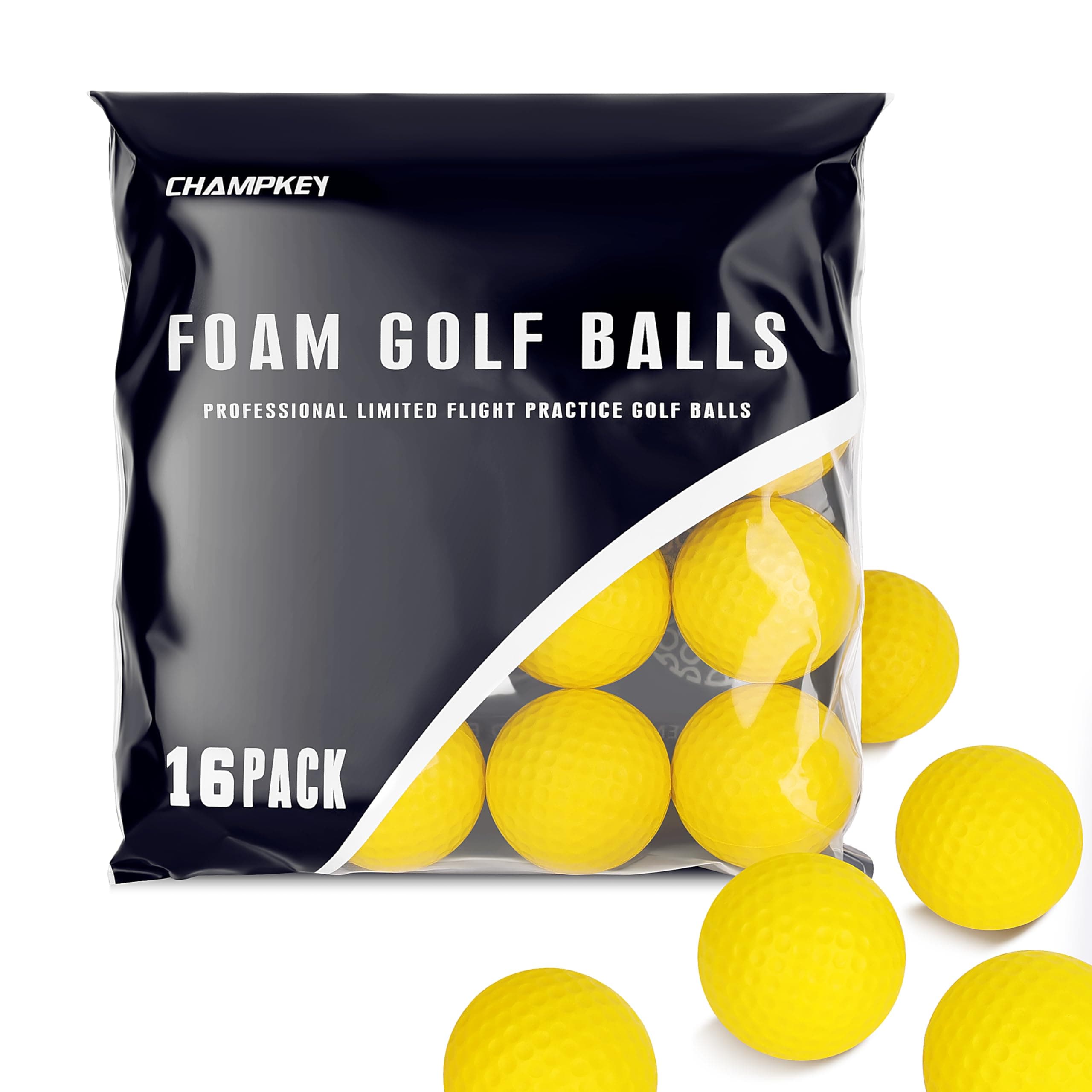 Champkey Practice Foam Golf Balls(16 Pack or 32 Pack) | True Spin and Feel Practice Golf Balls | Weighted Foam Balls Ideal for Indoor or Outdoor Training