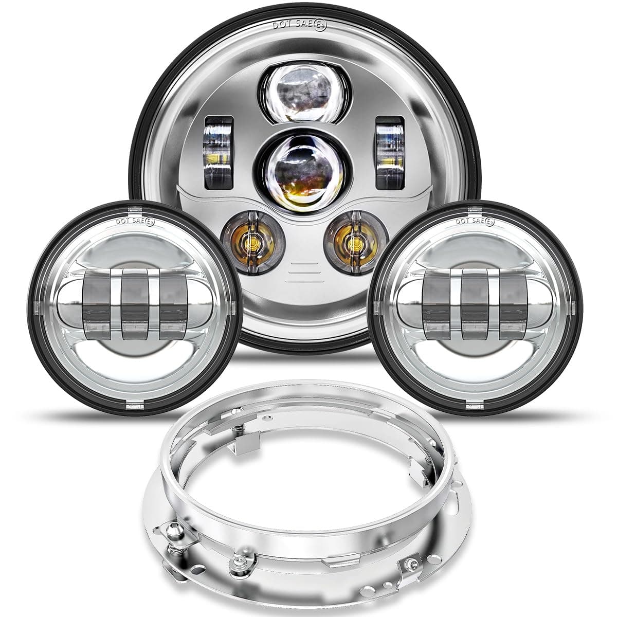 7 inch LED Headlight Fog Passing Lights DOT Kit Ring Motorcycle for Harley Davidson Touring Road King Ultra Classic Electra Street Glide Tri Cvo Heritage Softail Slim Deluxe Fatboy Chrome