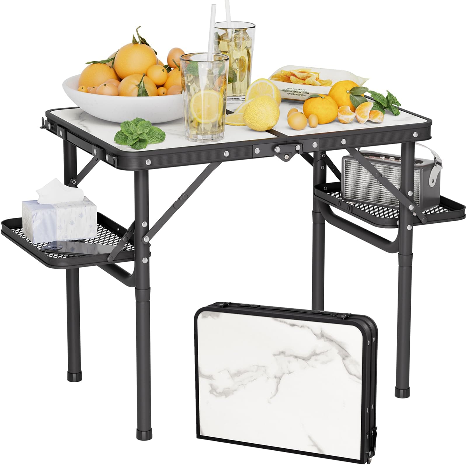 Titanker Small Camping Table Foldable 2ft, Folding Picnic Table with Side Racks, Folding Camp Table Portable Beach Table, Car Camping Essentials, Sturdy Light Aluminum, Gift for Father Husband