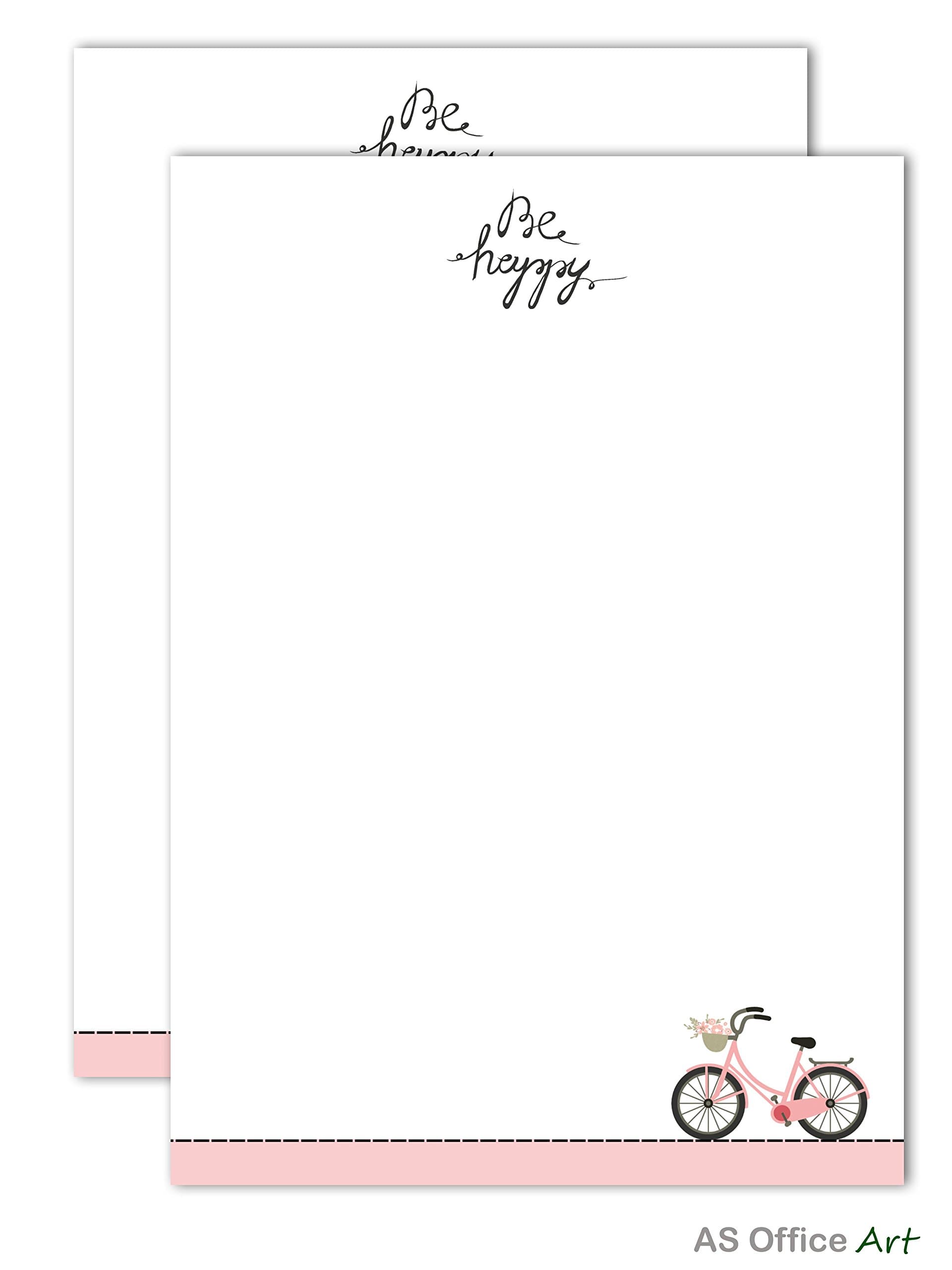 '"Be Happy Writing Pad A5 50 Sheets for Notes, Letters, Writing Paper Children, Block, Drawing Pad, Note Pad, Girls Ladies Bicycle