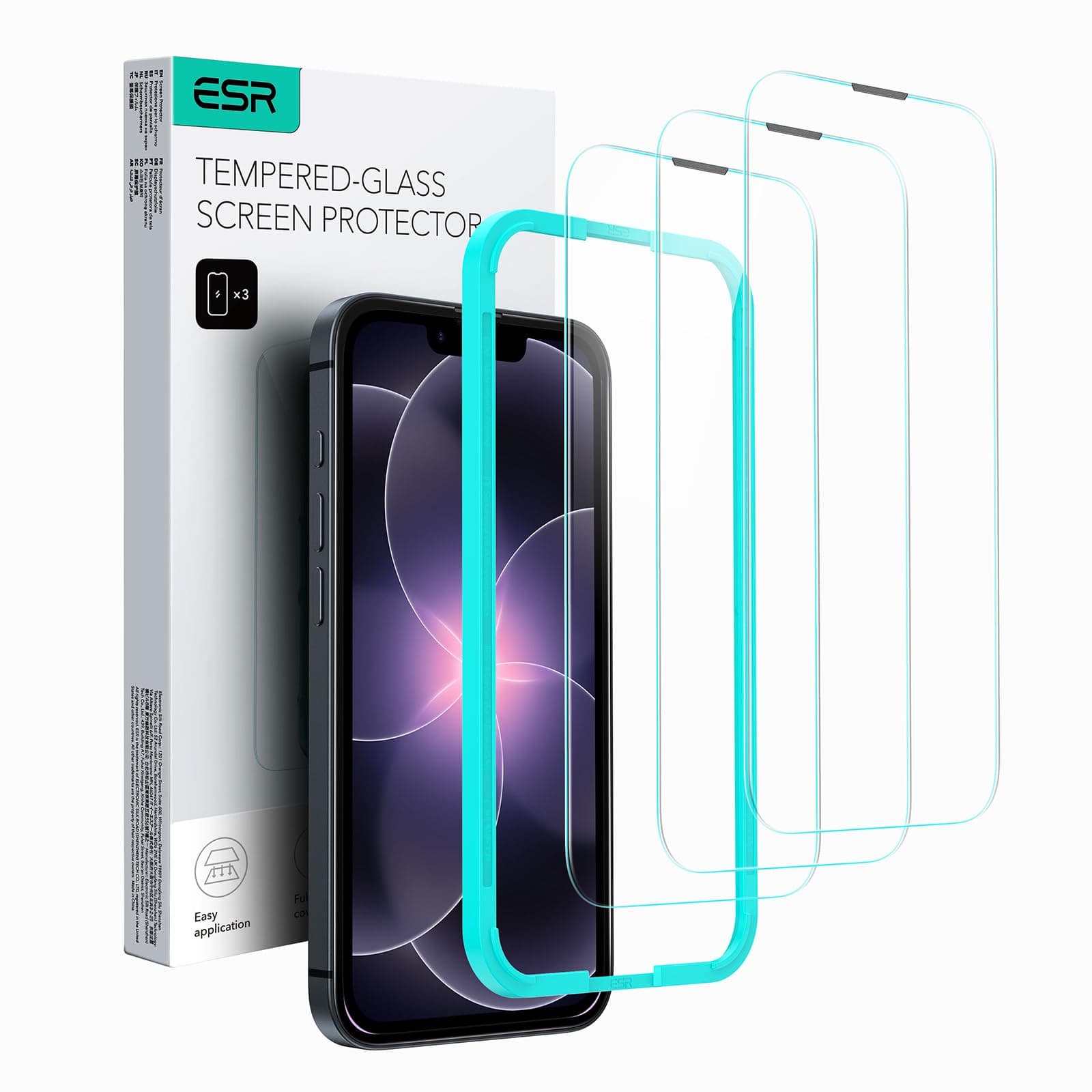ESR 3 Pack for iPhone 17e/iPhone 16e/iPhone 14/iPhone 13/iPhone 13 Pro Screen Protector, Military Grade Shatterproof, 9H Hardness, Tempered Glass Film with Easy Installation Tool, Scratch Resistant