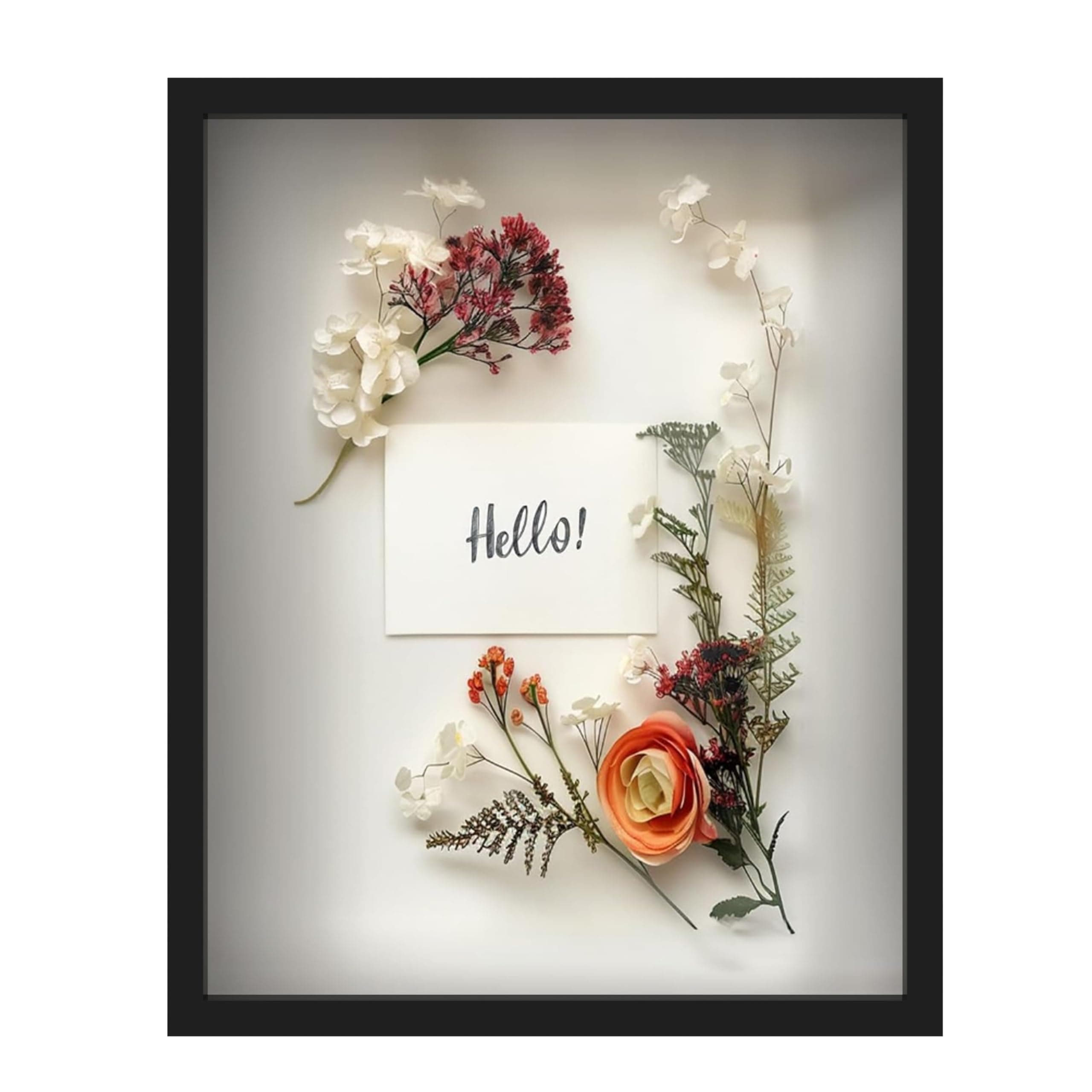 FrameWorks 16 x 20 inch Black Wood Frame for Shadow Boxes, Soft Felt Backing, Tempered Glass and Elegant White Ball Push Pins