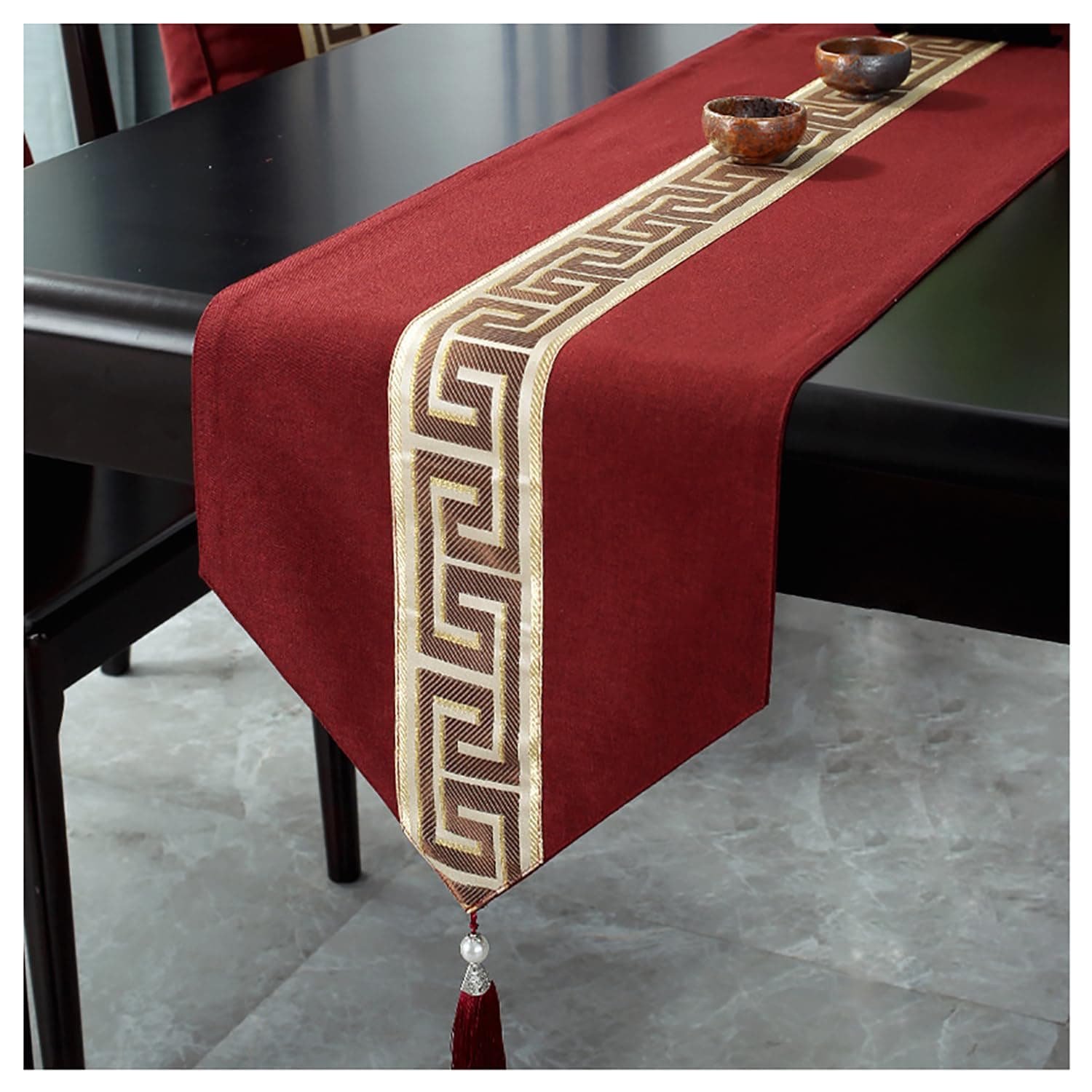 Chinese Style Table Runner Long Natural Cotton Embroidered Table Runner with Tassels for Hotel Home Dining Table décor, Modern Tea Table Decor Coffee Table Runner Red 13x63 inch TAB24