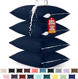 Utopia Bedding Waterproof Pillow Protectors Zippered (4 Pack, Navy) King Size, Bed Bug Proof Pillowcases, Pillow Encasement Covers 20 x 38 Inches