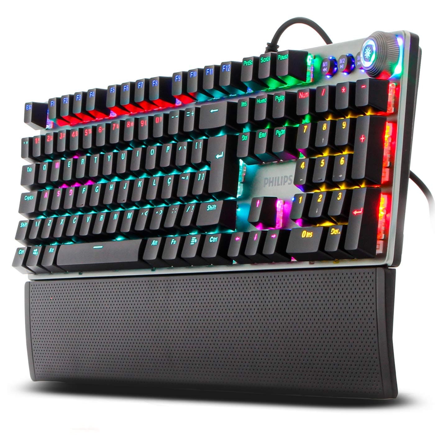 Philips SPK8614 USB Wired Mechanical Gaming Keyboard with Rainbow Backlit | Wrist Rest Pad | for PC Laptop Desktop Computers