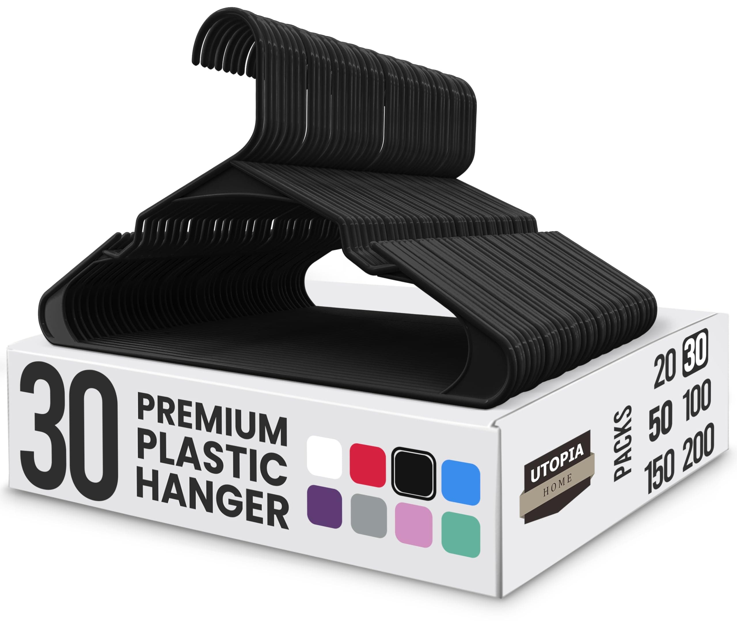 Clothes Hangers 30 Pack - Plastic Hangers Space Saving - Durable Coat Hanger with Shoulder Grooves (Black)