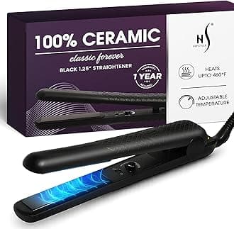 Herstyler Forever Straightening Flat Iron | Travel Friendly Dual Voltage Flat Iron 1.25 inch | Ceramic Hair Straightener For Silken Hair | Negative Ion Technology To Fight Frizz | Beautiful In Black