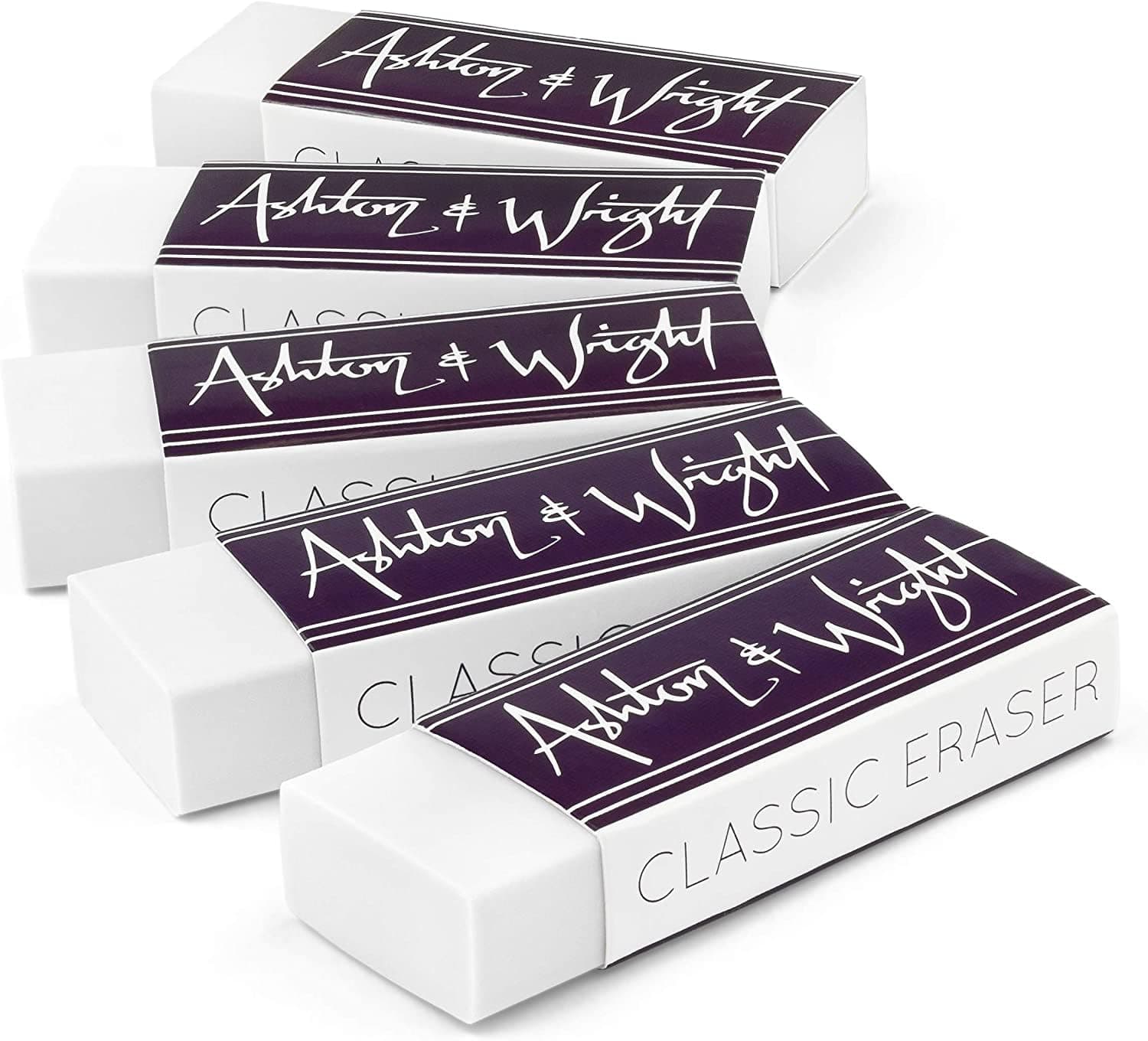 Ashton and Wright - Classic Eraser - Latex Free Plastic Rubber - Pack of 5 White