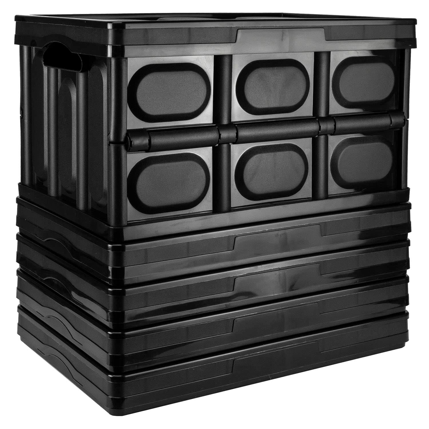 TekBox 30L Black Storage Box with Lid Folding Stackable 30 Litre Lidded Plastic Crate Tub Boxes (5)