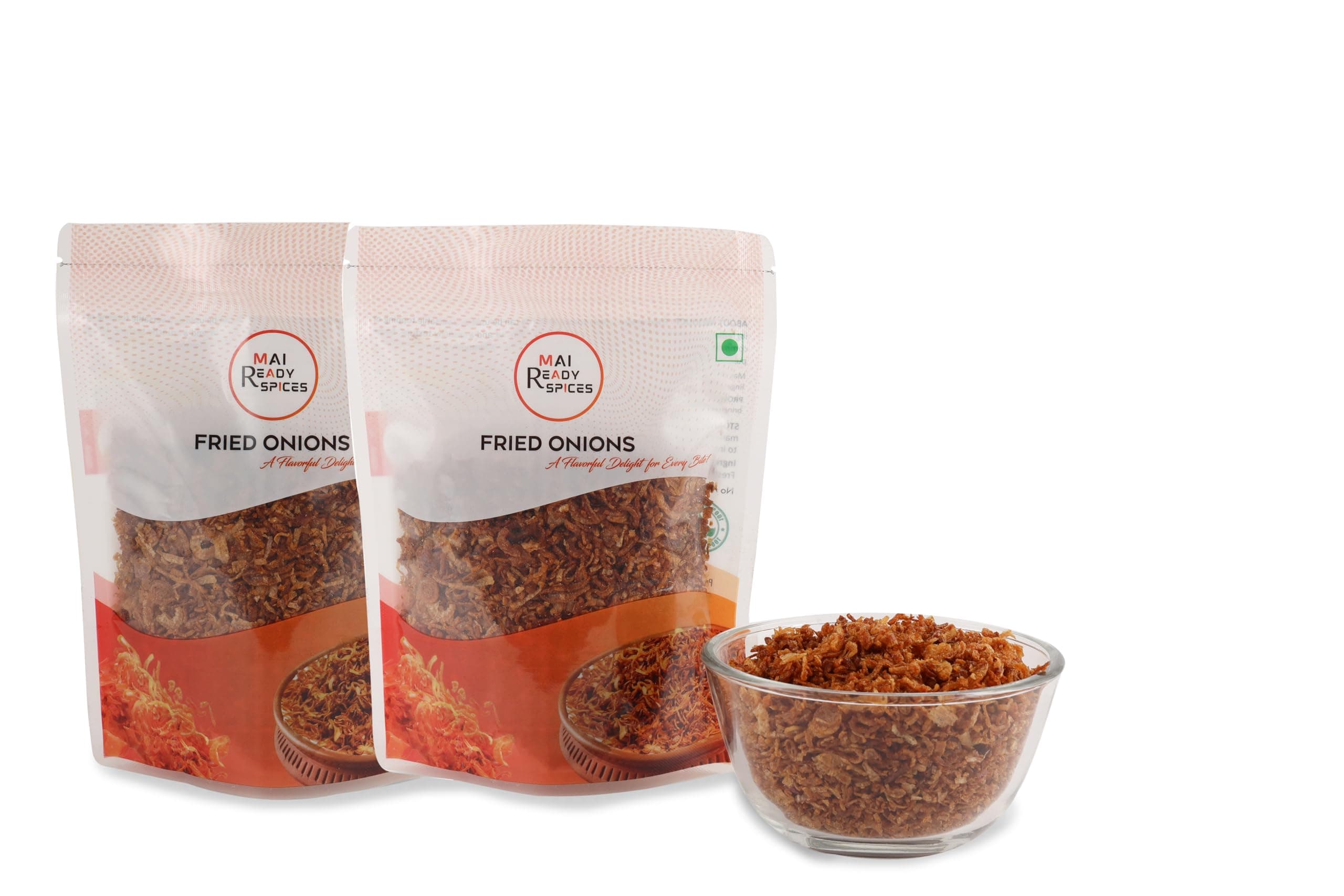 Mai Ready Spices Crispy Fried Onion 400 Grams- Pack Of 2 | Freshly Made | Crispy | Only Raw Onion And Sunflower Oil | Birista | Ready To Use Fried Onions ( Pyaaz ) for Biryani, Haleem And Other Indian Curries | No Added Corn Flour Or Starch |