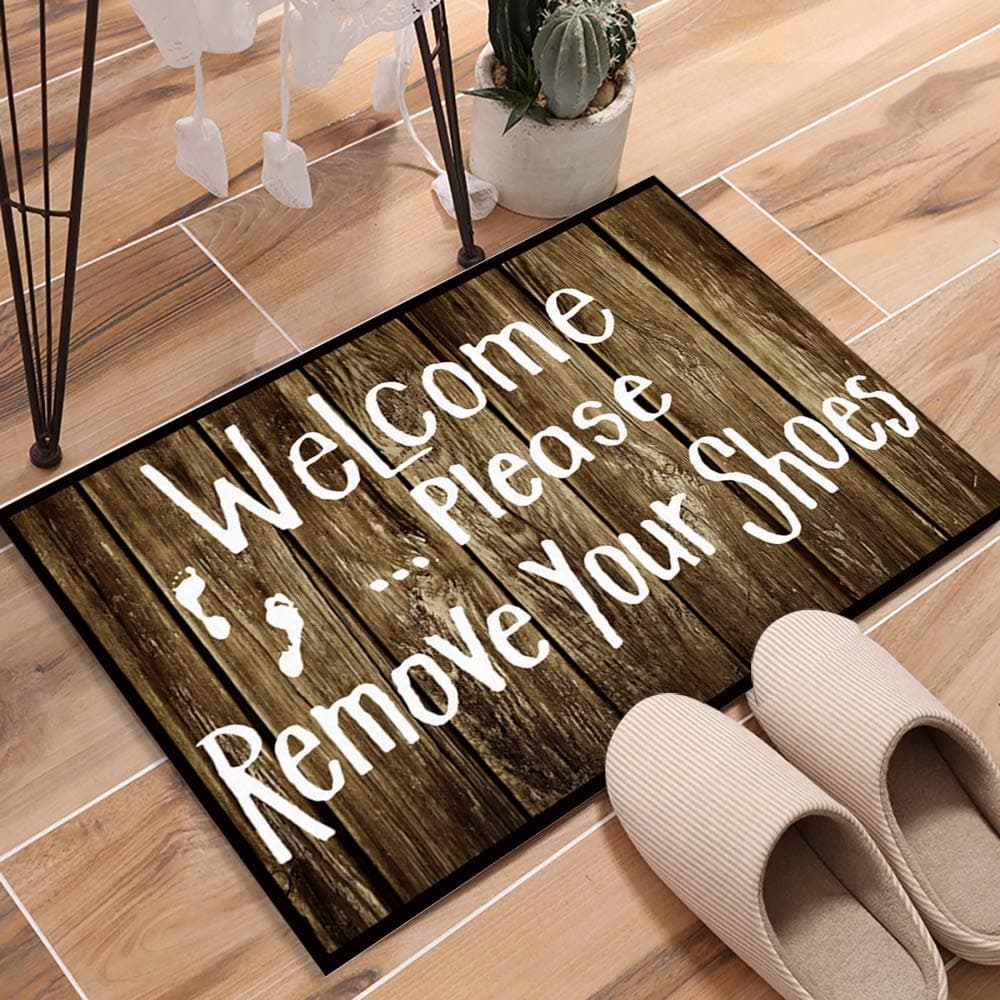 KAROLA Non-Skid/Slip Rubber Back Modern Thin Machine Washable Indoor Outdoor Kitchen Hallway Entry 18 x 30 Please Remove Your Shoes