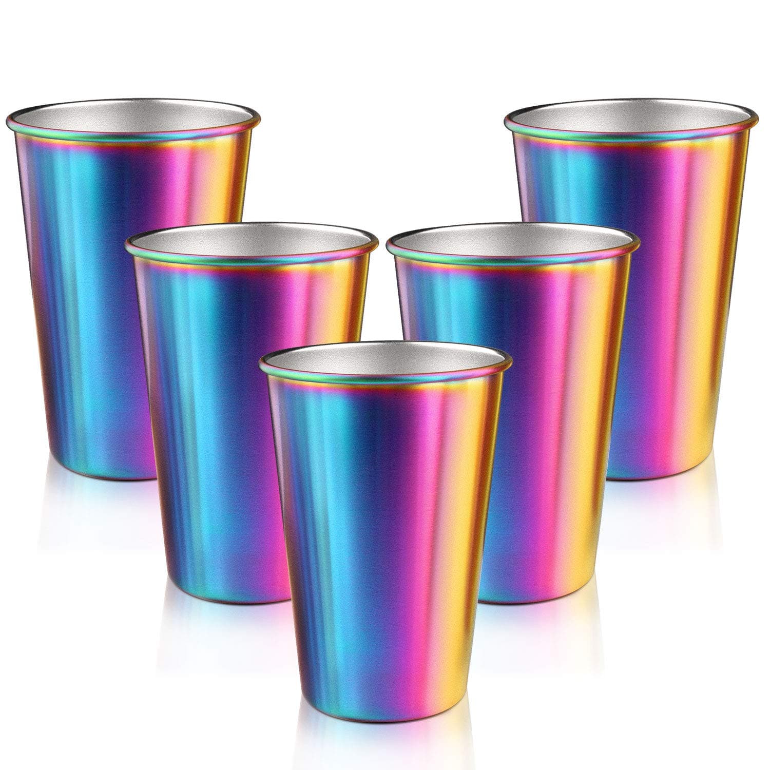 Rainbow Stainless Steel Cups, Spnavy 5 Pack 16 Oz Stackable Metal Drinking Glasses Unbreakable Pint Cup Tumblers for Party Pubs Bars Travel Outdoor Camping Everyday Use