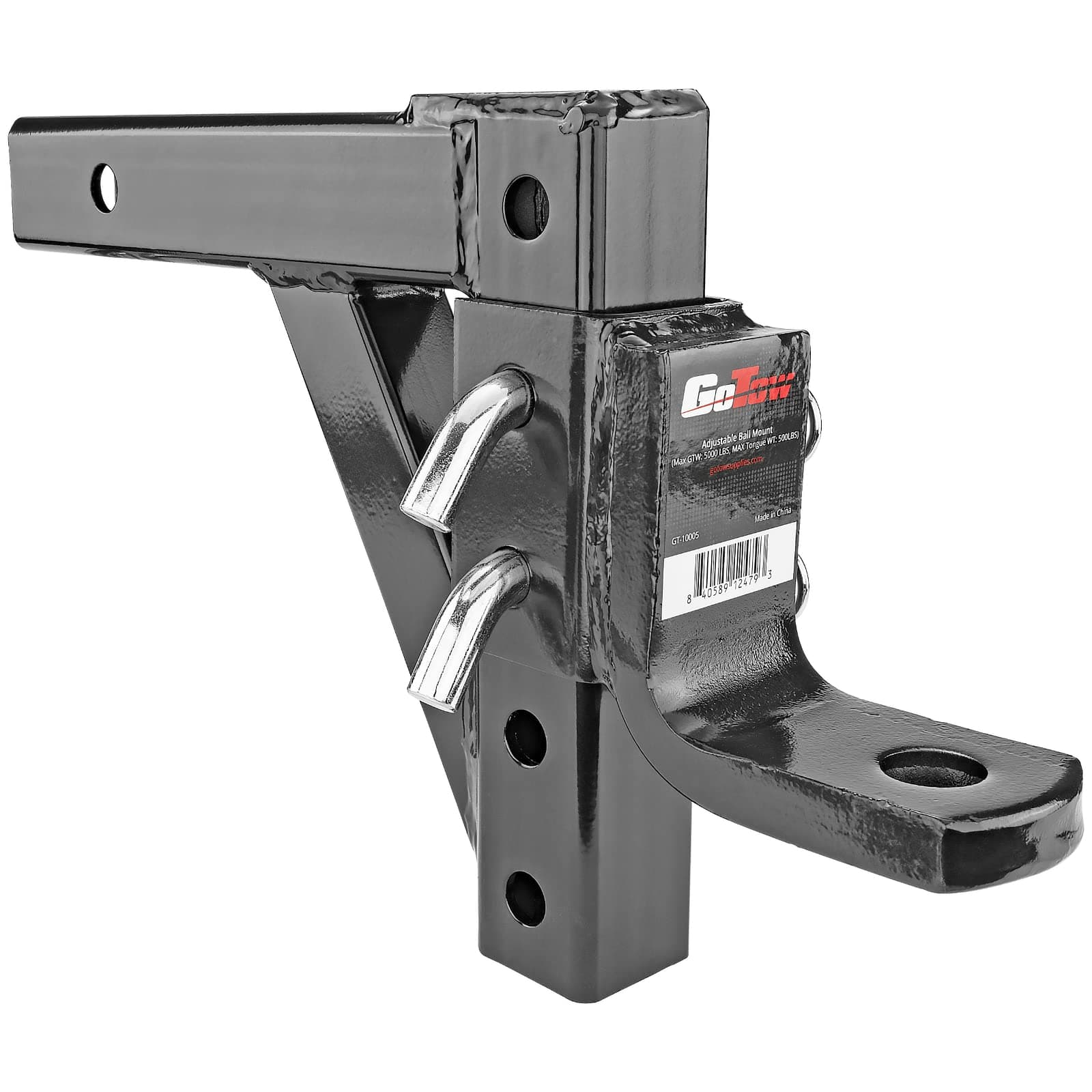 10" Adjustable Ball Mount, 2" Receiver, 8-Position, 5000lb GWT - Durable Alloy Steel & Powder Coated Finish