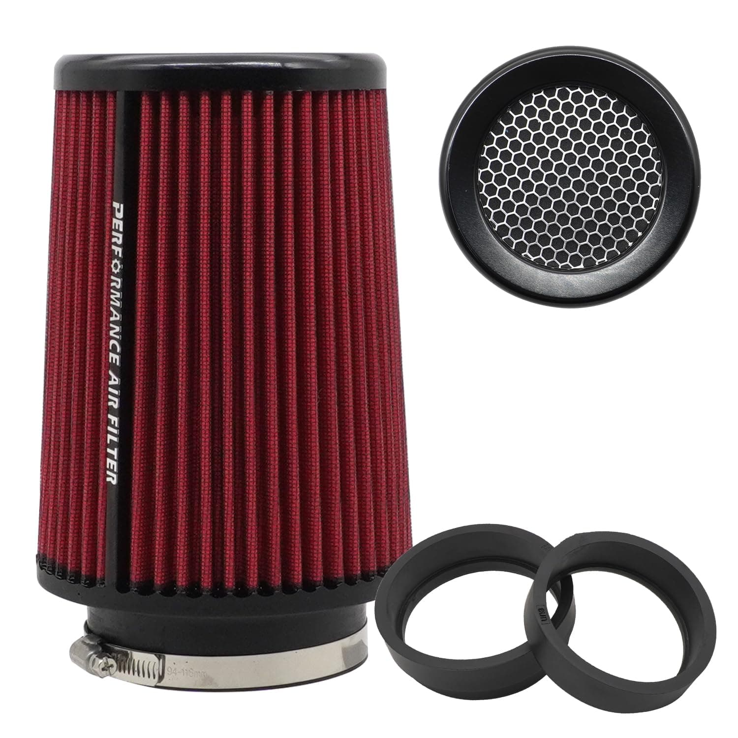 3 3.5 4 inch Cold Air Intake Filter 76mm 89mm 101mm Performance Cone Air Filters Universal for Racing Sport Car 3 Sizes in 1, B-4in-Red (XH-UN078-101-RD)
