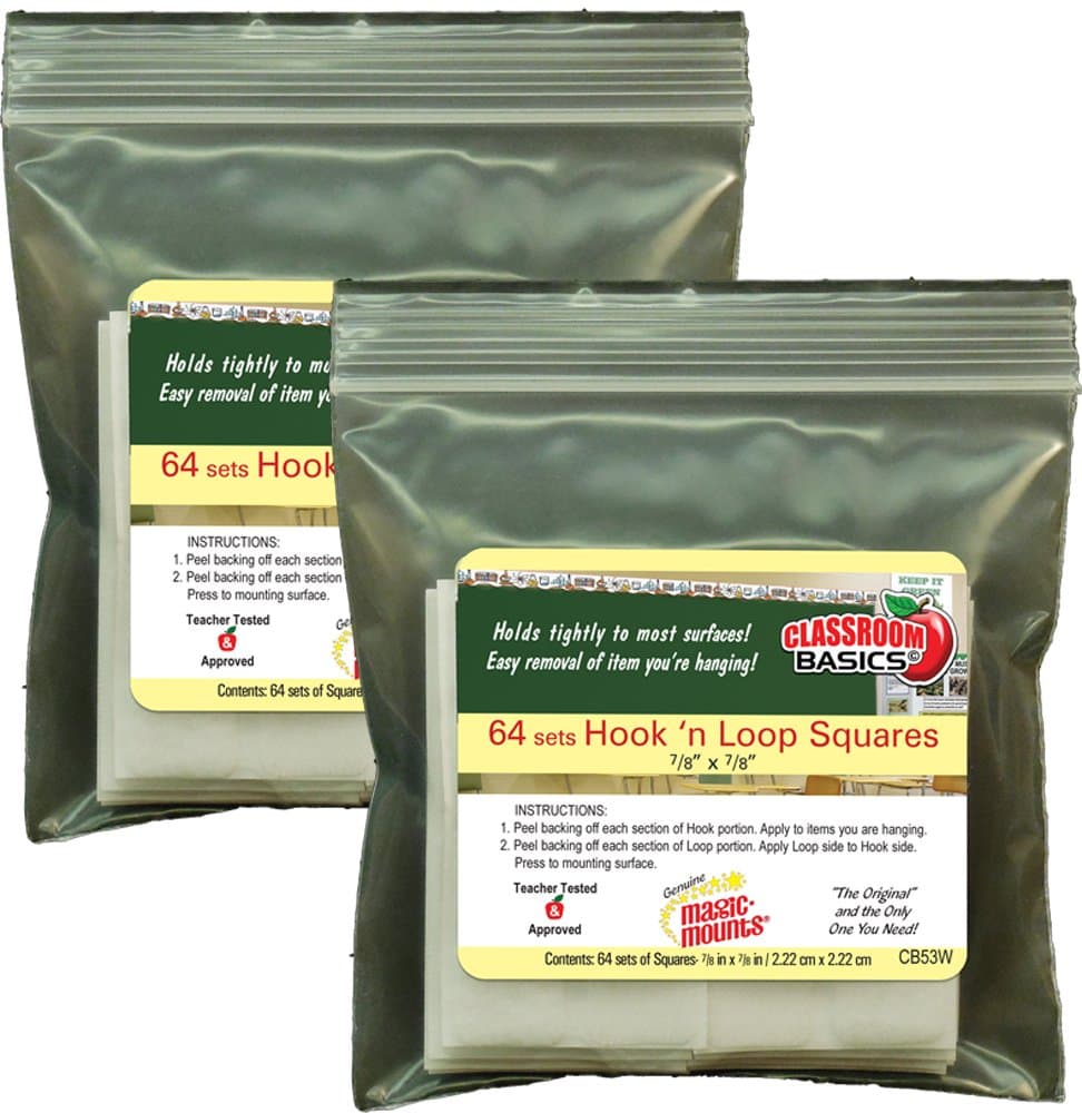 Magic Mounts Hook N Loop 7/8" Squares, 64 Sets - 2 Pack