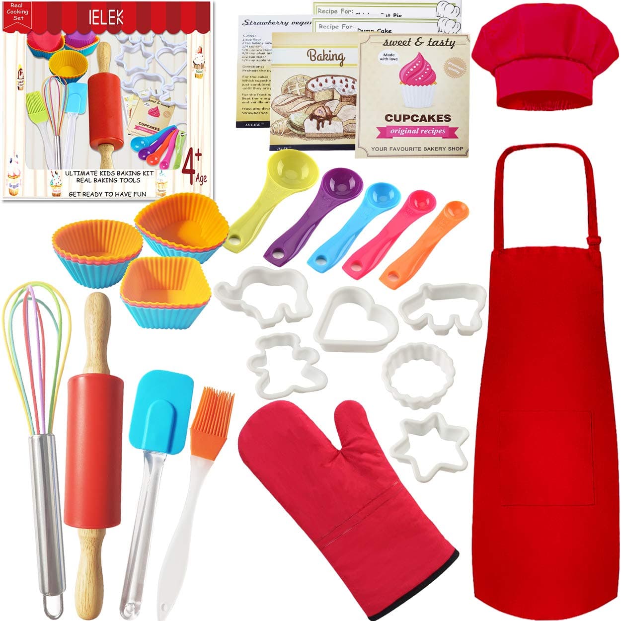 Real Kids Cooking Set Junior Baking Kitchen Kit with Apron, Chef Hat, Cooking Supplies, Kitchen Utensils and Recipes - Great Gift for Kids