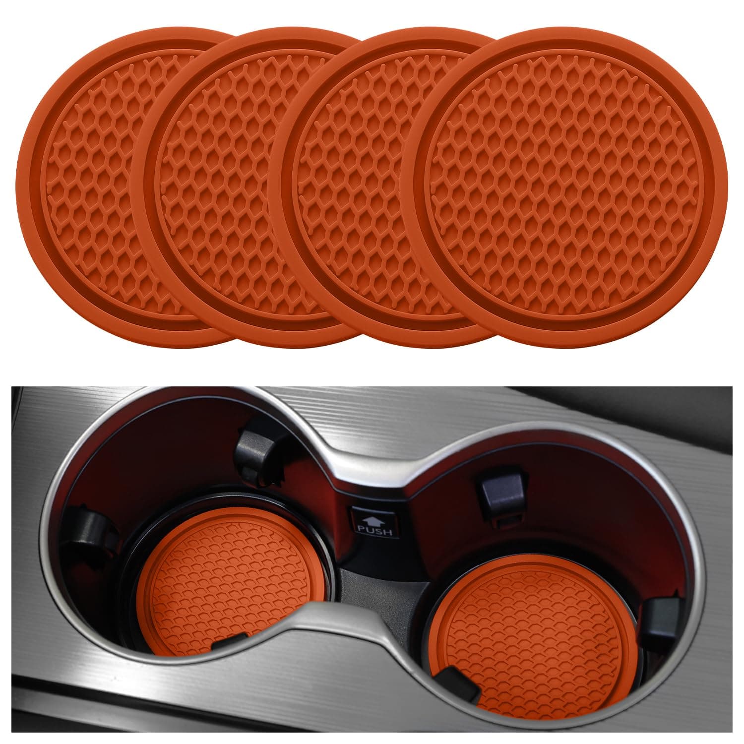 Car Cup Coaster, 4PCS Universal Non-Slip Cup Holders Embedded in Ornaments Coaster, Car Interior Accessories, Orange