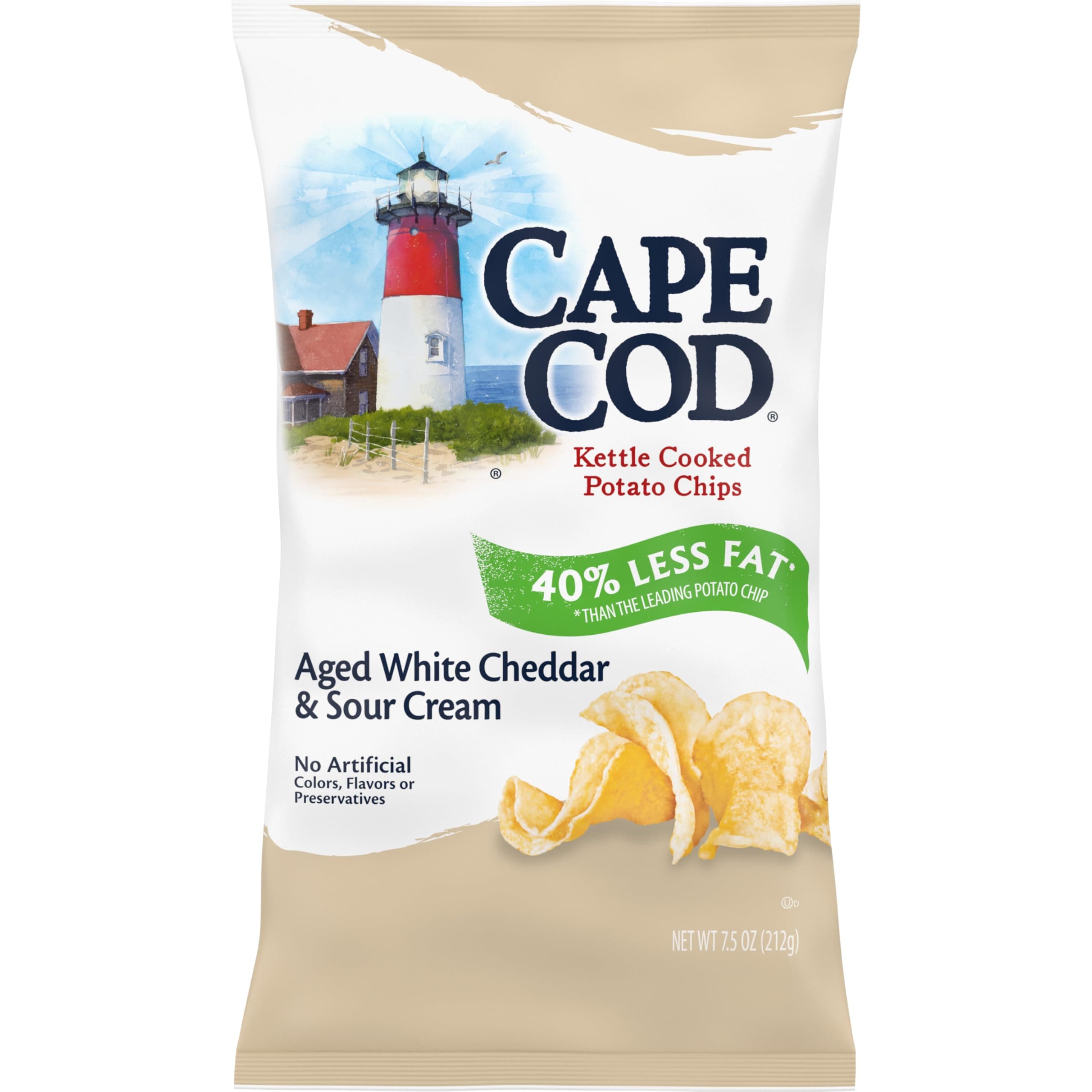 Cape Cod Less Fat White Cheddar & Sour Cream Chips, 7.5 Oz Bag