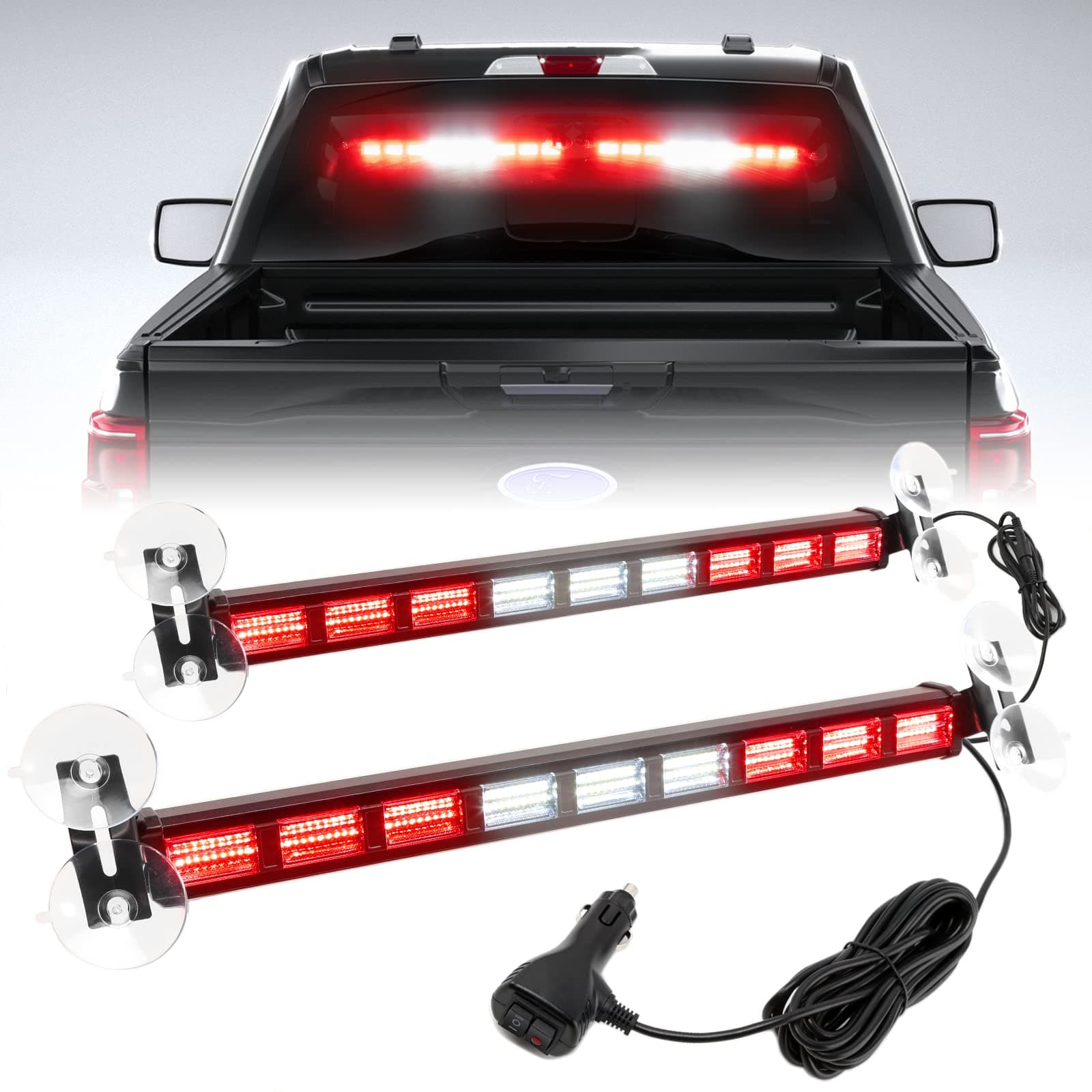 [Upgraded] Switchable 4 Colors Emergency Strobe Traffic Advisor Light Bar 162 LED Windshield 2 in 1 Visor Safety Warning Hazard Flashing Lights for Firefighter Police Truck Vehicle (Red/White)