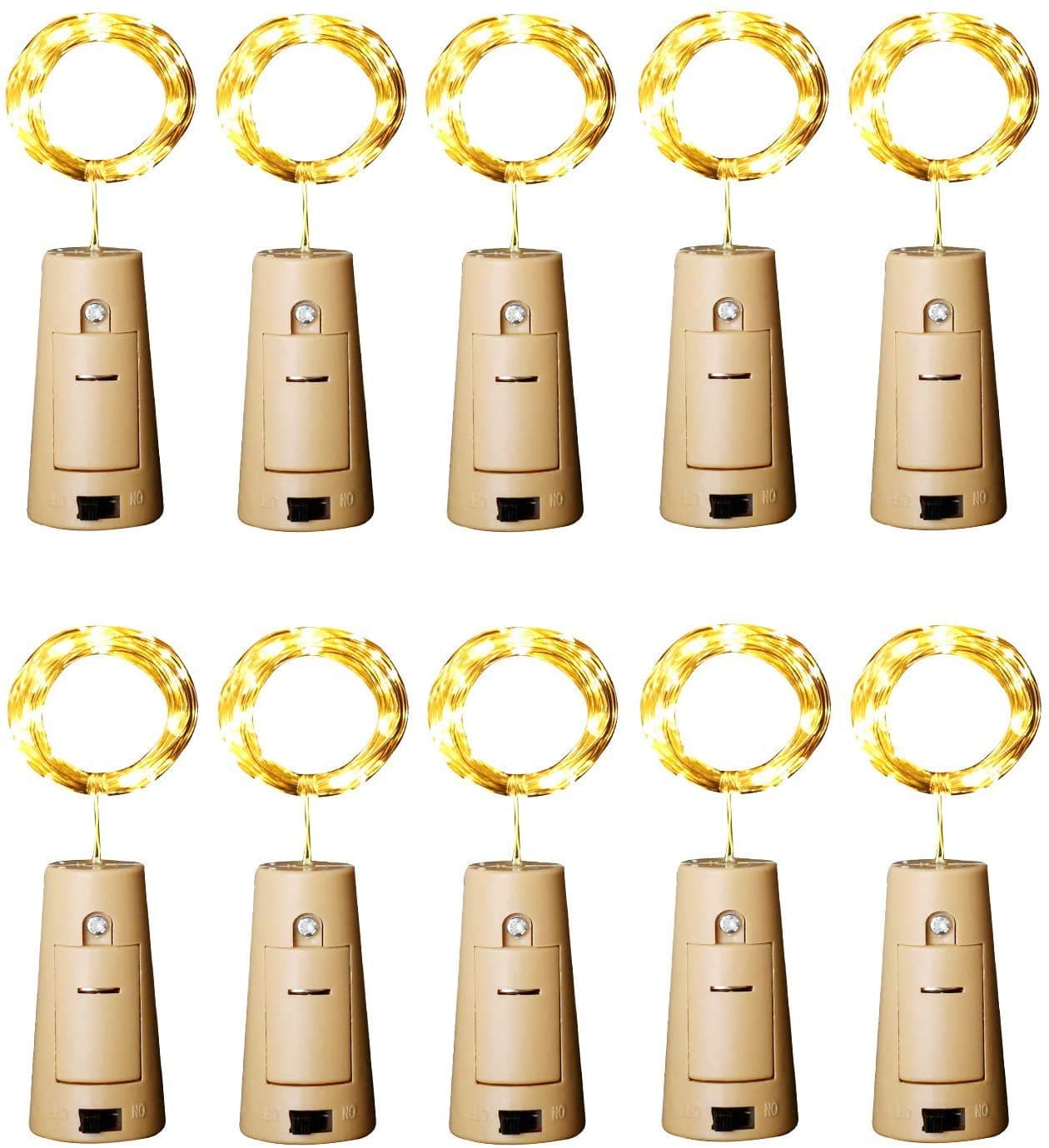 [Pack of 10]LED String Lights,Wine Bottle Lights with Cork, 2 Meters with 20 LED Copper Wire String Lights for Bottle DIY Decor,Outdoor BBQ, Gathering, Party, Wedding, Holiday(Warm White)