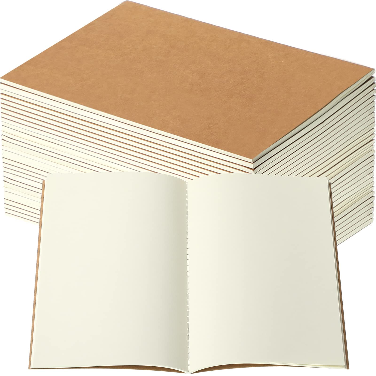Thenshop 30 Pack A5 Kraft Notebooks, Composition Notebooks, Unlined Blank Journals, 60 Pages Each, 1800 Sheets Total, 21 x 14 cm, School Office Supplies