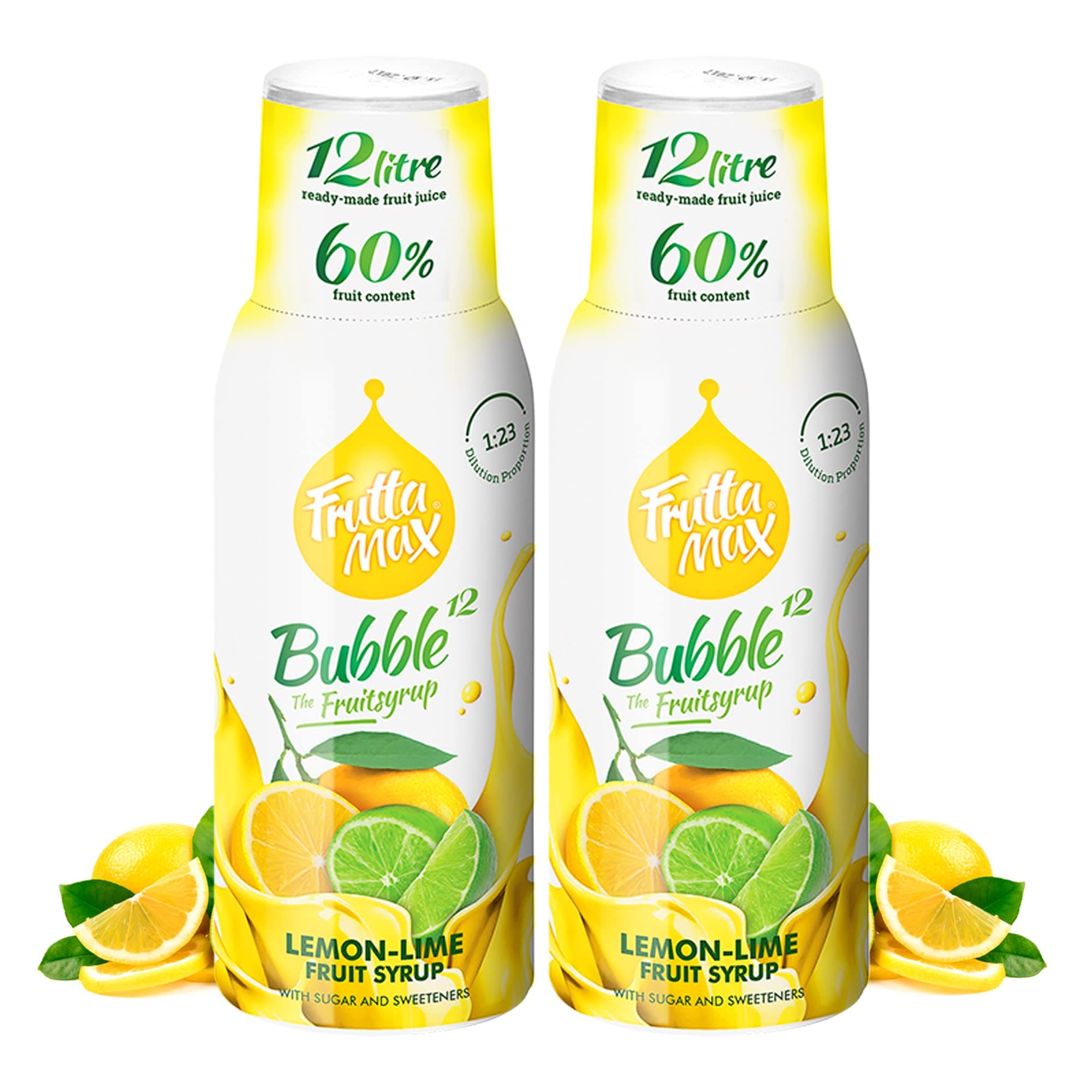2 Pack - FruttaMax Lemon and Lime Syrup | Less Sugar | 60% Real Fruit Concentrate | Suitable for soda Machine 2x500ml