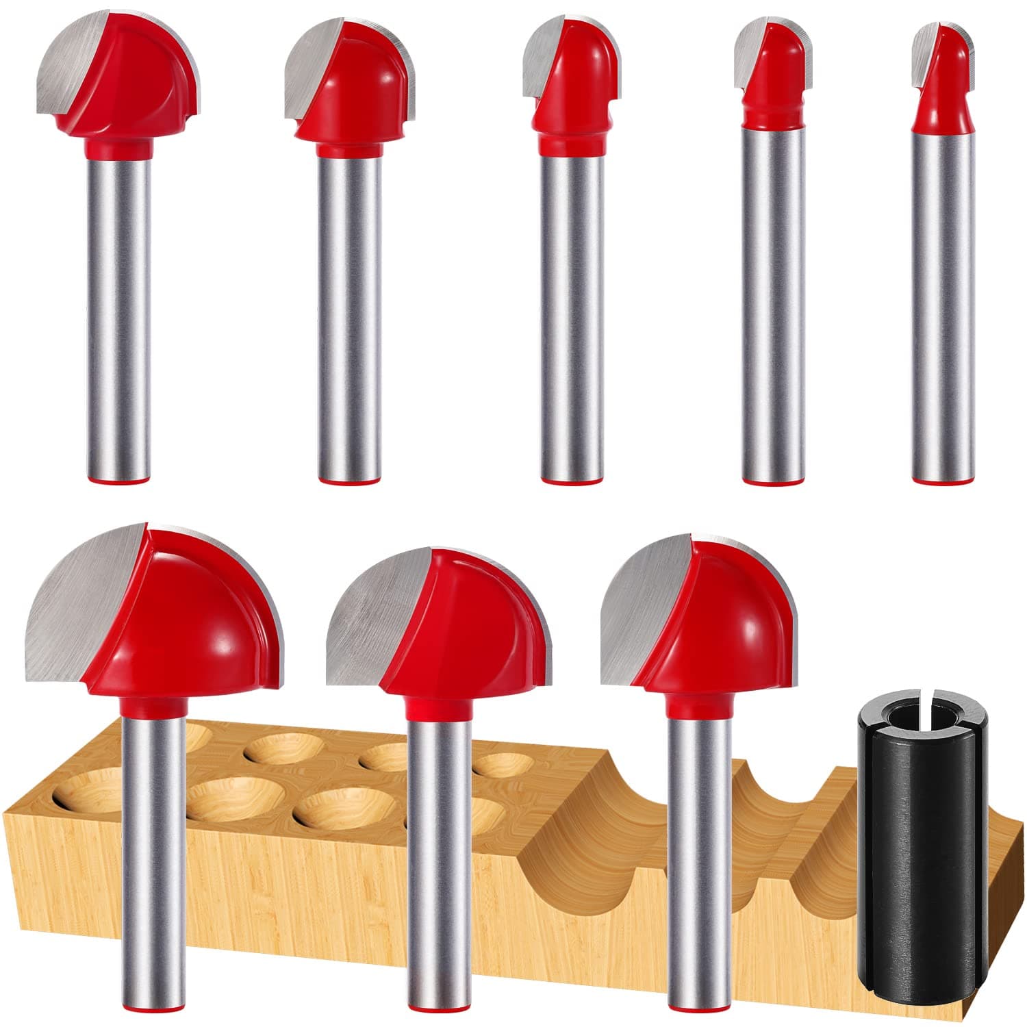 1/4 Inch Shank Cove Box Router Bit Set Solid Double Flute Nose Bits Woodworking Tool- 1/4inches 5/16inches 3/8inches 1/2inches 5/8inches 3/4inches 7/8inches 1 Diameter Core Box Milling(8 Pcs)