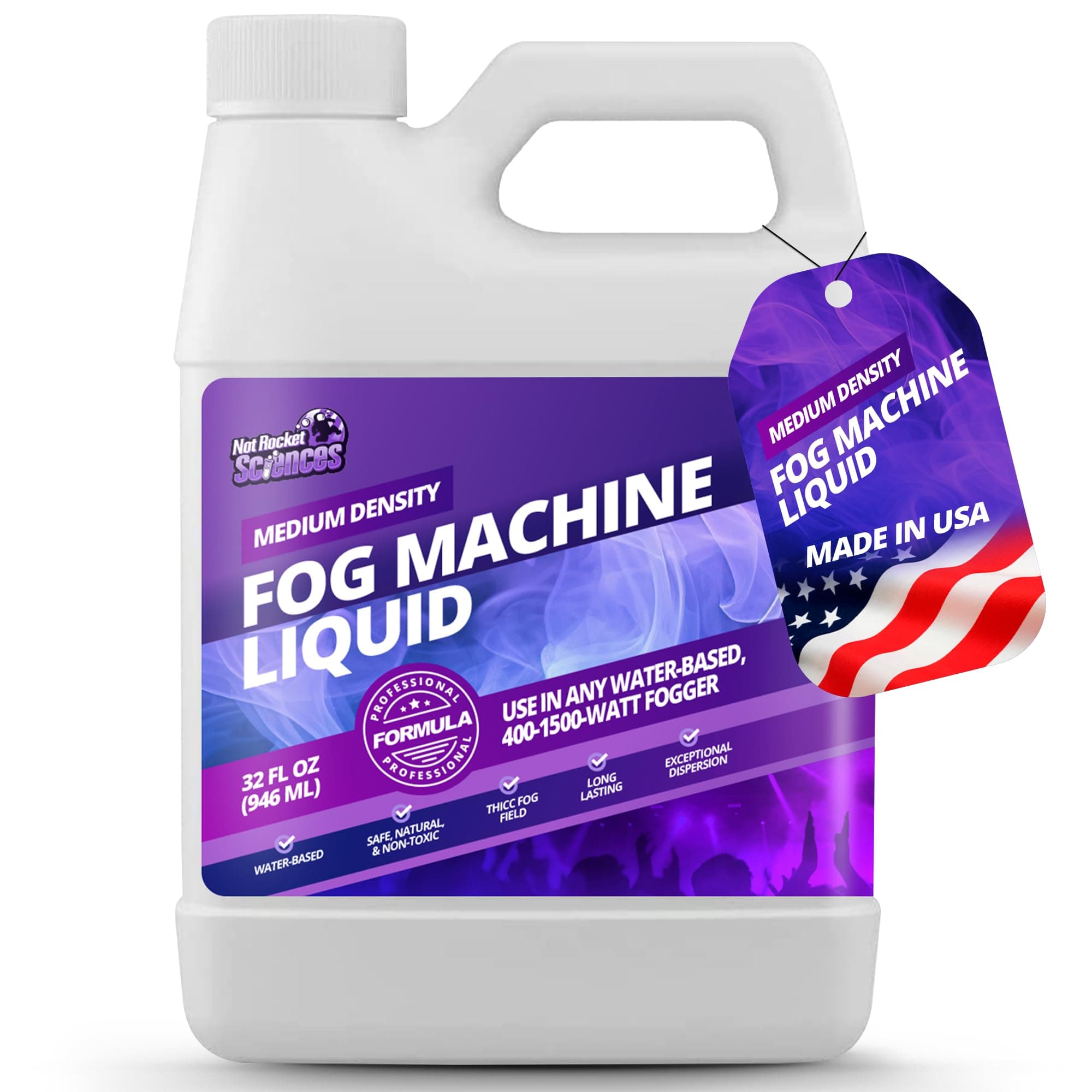 32 oz Fog Machine Liquid Smoke - Medium Density Smoke Machine Fog, Fog Juice for 400-1500 Watt Foggers, Premium Water-Based Fog Fluid for Thick, Long-Lasting Fog, Ideal for Concerts, Parties & Events