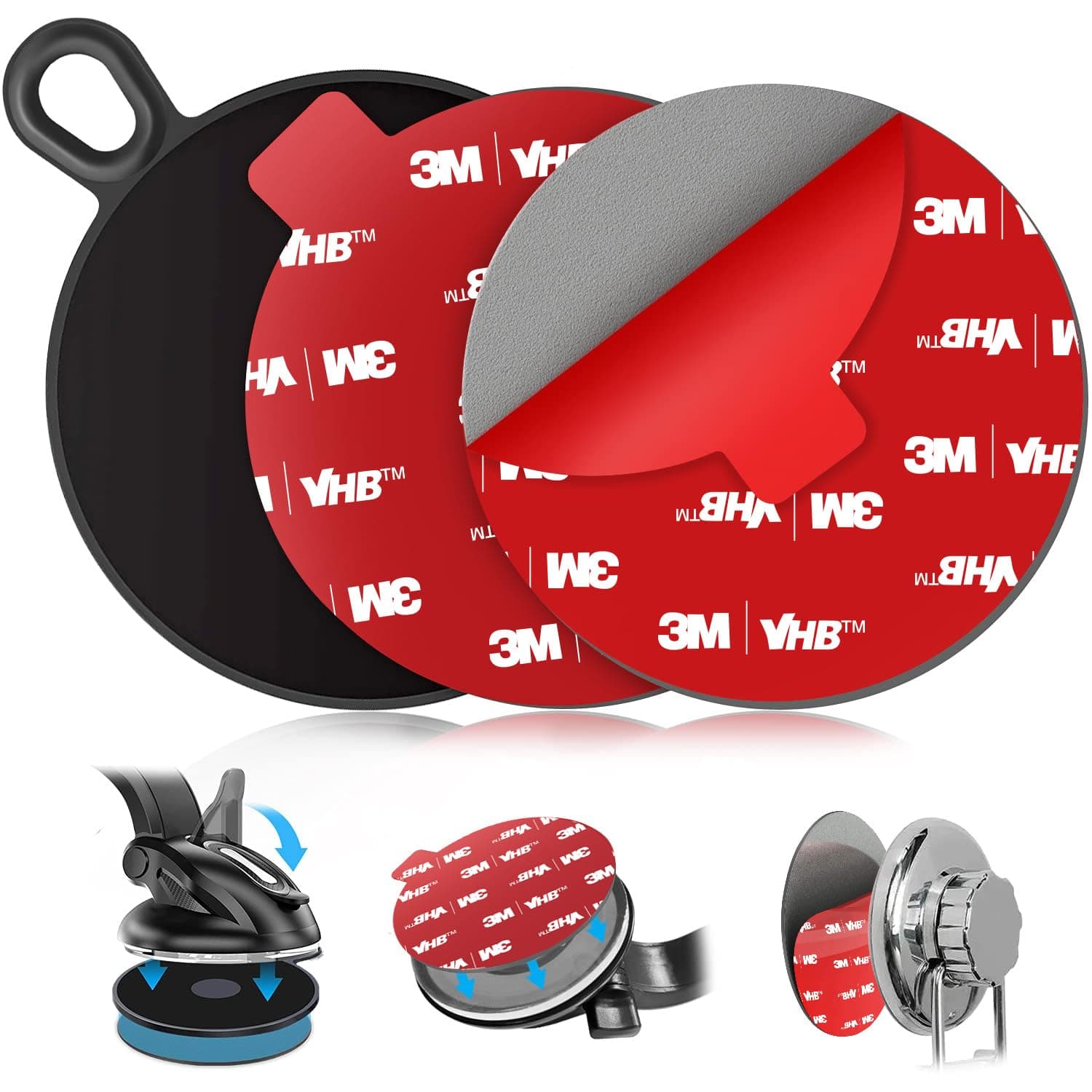 pop-tech Dashboard Adhesive Pad for Suction Cups: 75mm Car Dash Sticky Pad Mounting - Phone Holder Disk Replacement with 70mm Heat Resistant High Bond Double Sided Sticker for Windshield DashCam GPS