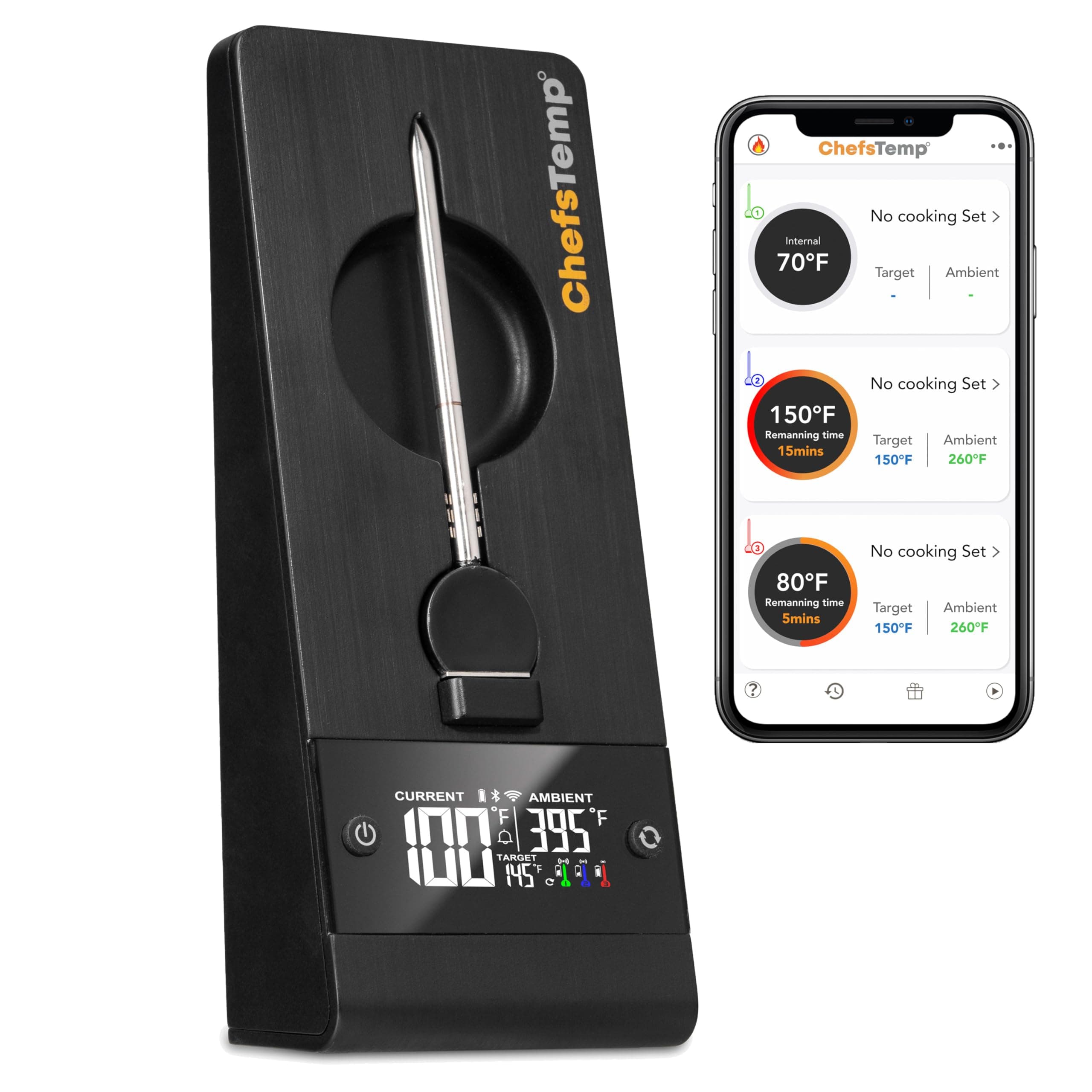 ChefsTemp ProTemp Plus Next-Gen Wireless Meat Thermometer Digital Unlimited Range Bluetooth & WiFi Enabled Smart Cooking Grilling Smoker BBQ Oven Kitchen Rotisserie (Stand + 1 Probe)