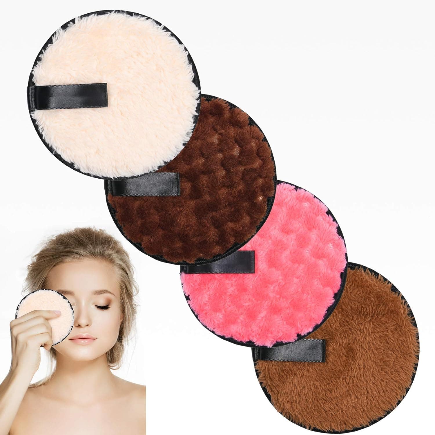 McMola Makeup Remover Pads, 4 Pack Reusable Double-Sided Large Face Pads, Washable Facial Cleansing Microfibre Cloths for Eyes, Suits All Skin Types