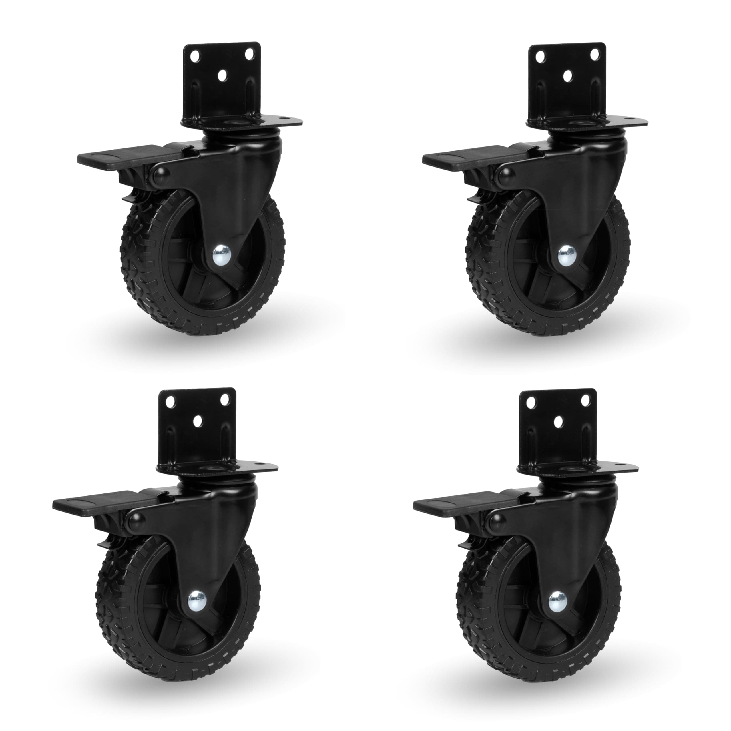 Iron Forge Tools Side Mount Casters Set of 4, Swivel Caster Wheels for Furniture, Cart, Black Powder Coated L-Shaped Plate 3 Inch Castor Wheels, 200lbs Total 4 Wheel Capacity, with Knobby Tires