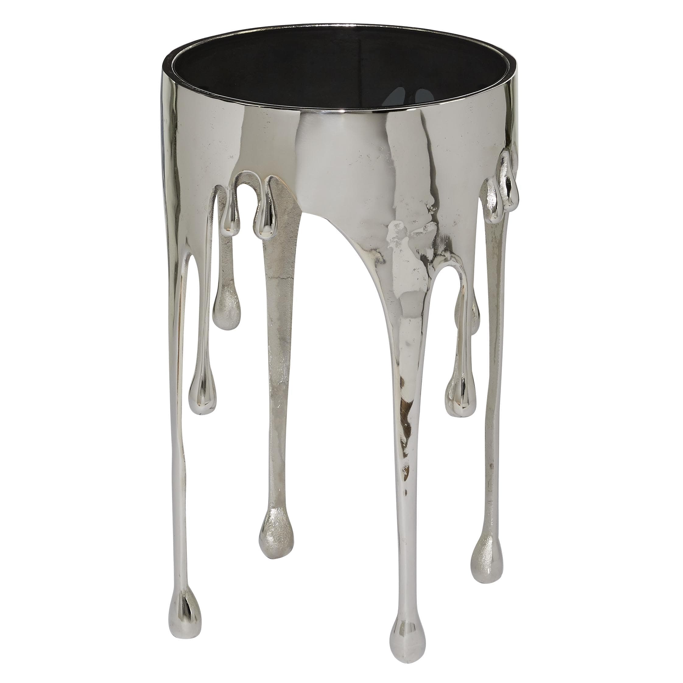 Aluminum Metal Side End Accent Table Drip End Table with Melting Design and Shaded Glass Top, Side Table 16" x 16" x 25", Silver
