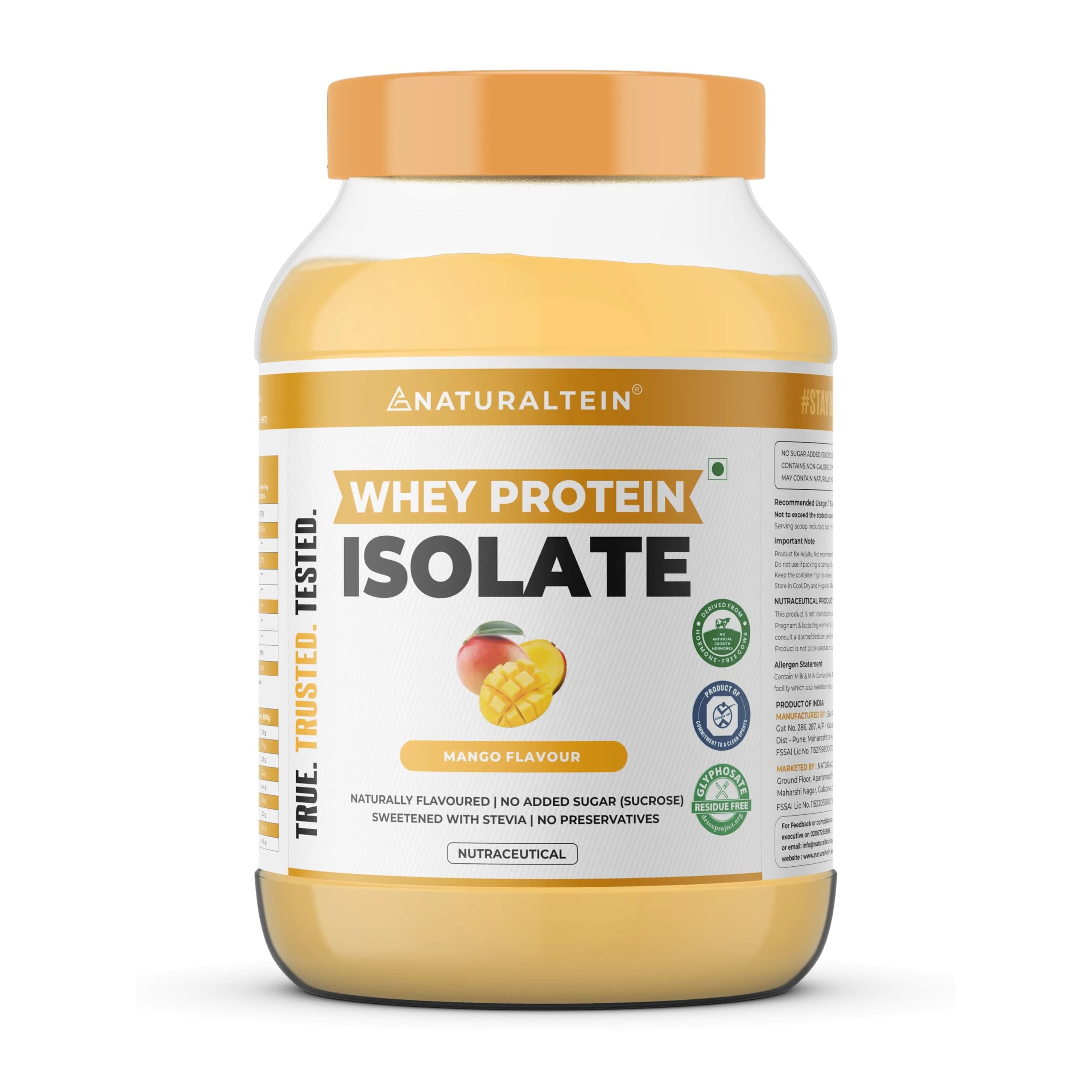 Natural Whey Protein Isolate Mango - 1 kg (Naturally flavored, Non GMO, No Artificial Sweeteners).…